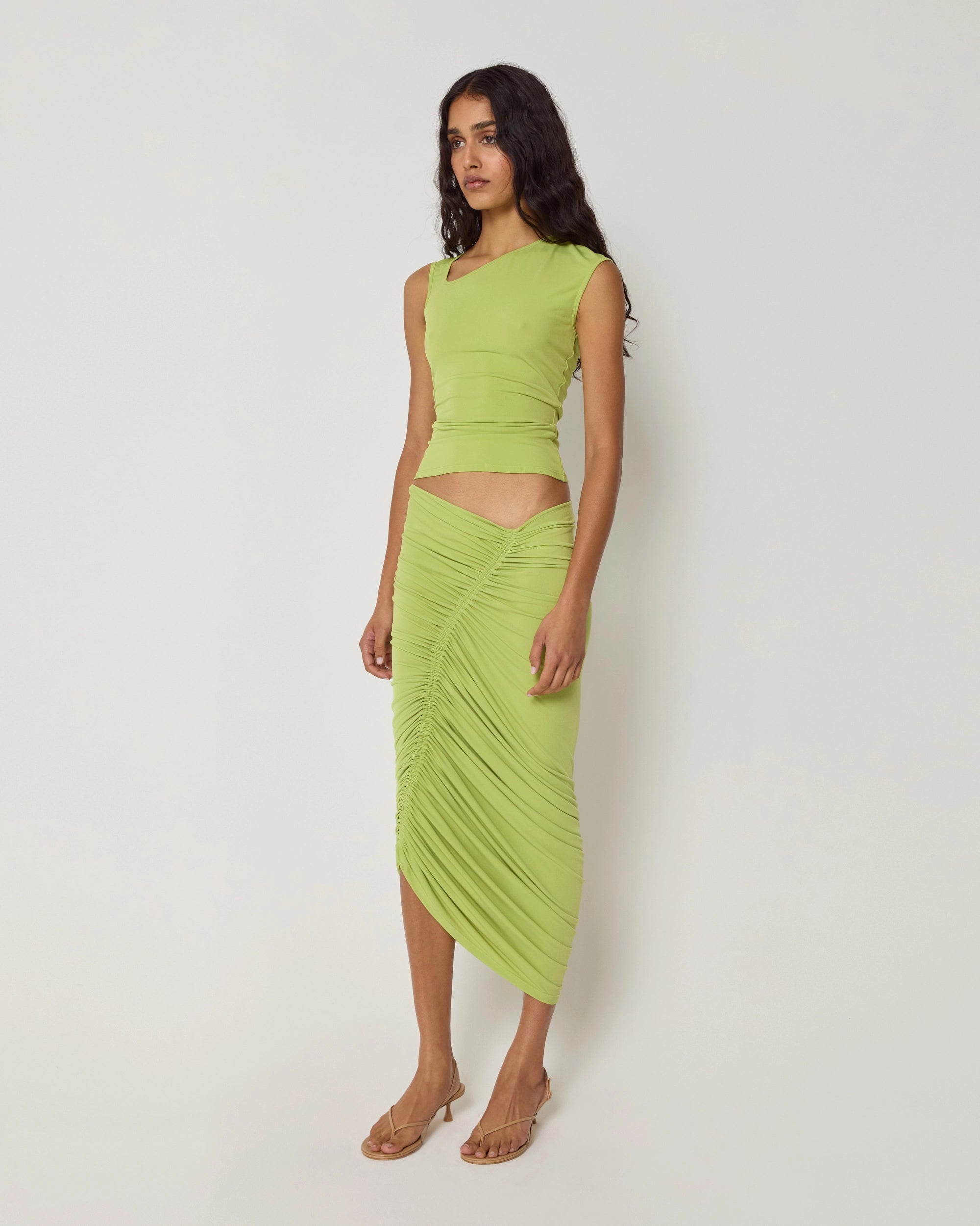 Asymmetrical Ruched Skirt | Dark Citron