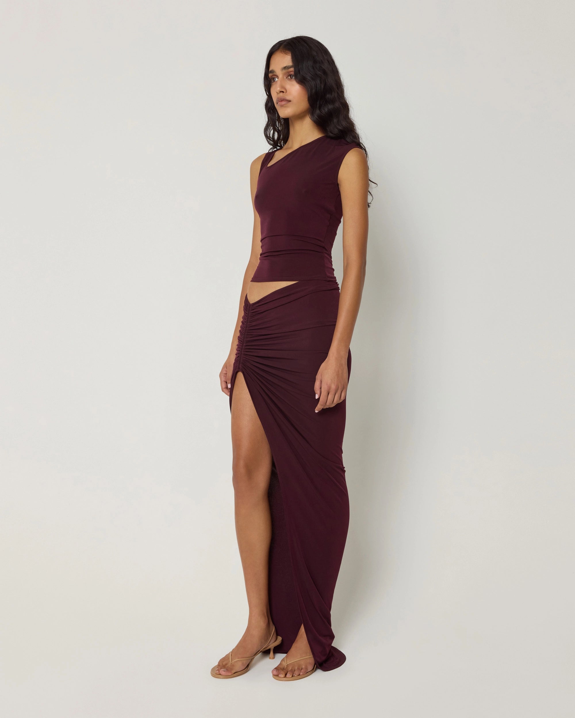 Ruched Maxi Skirt | Black Cherry