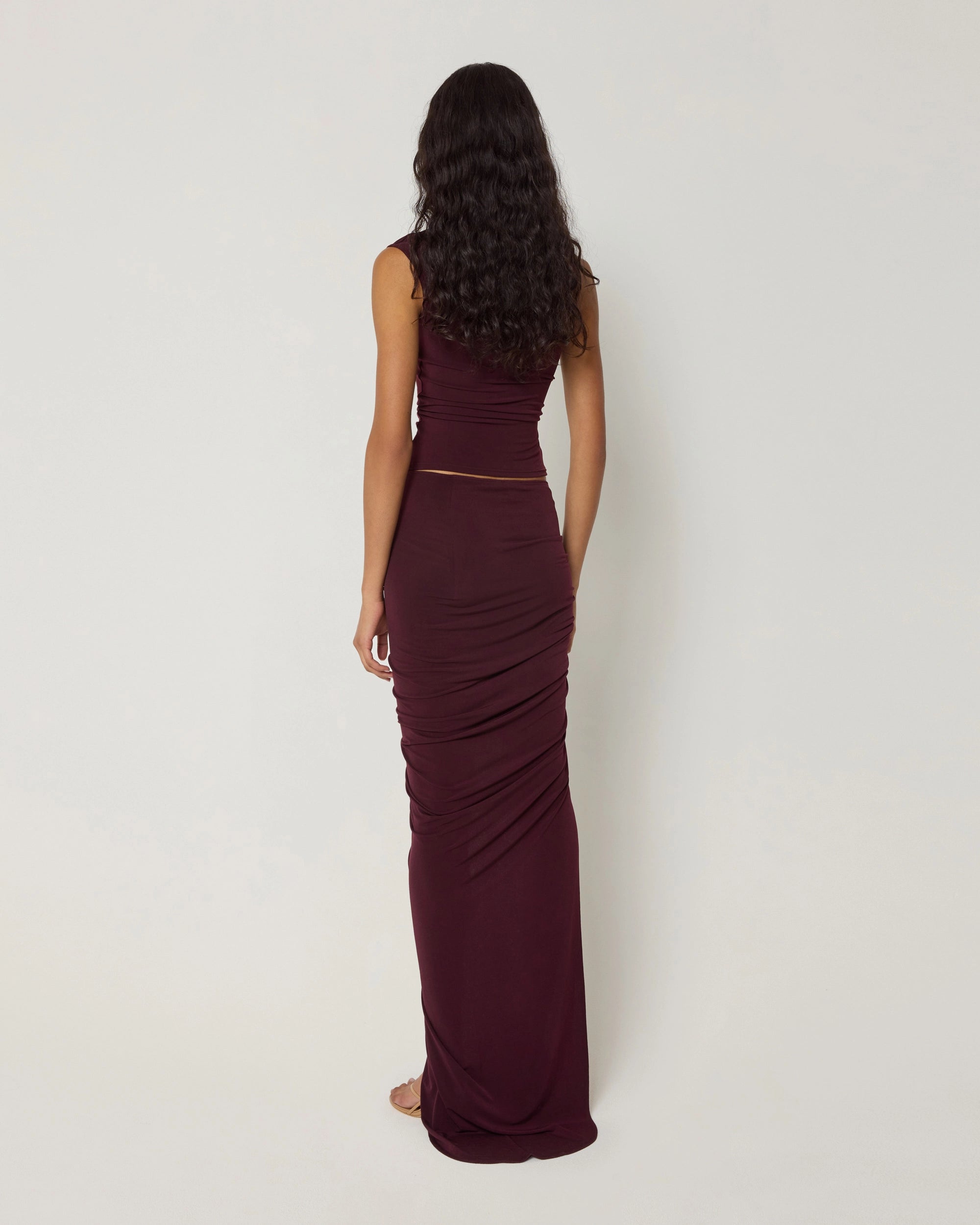 Ruched Maxi Skirt | Black Cherry