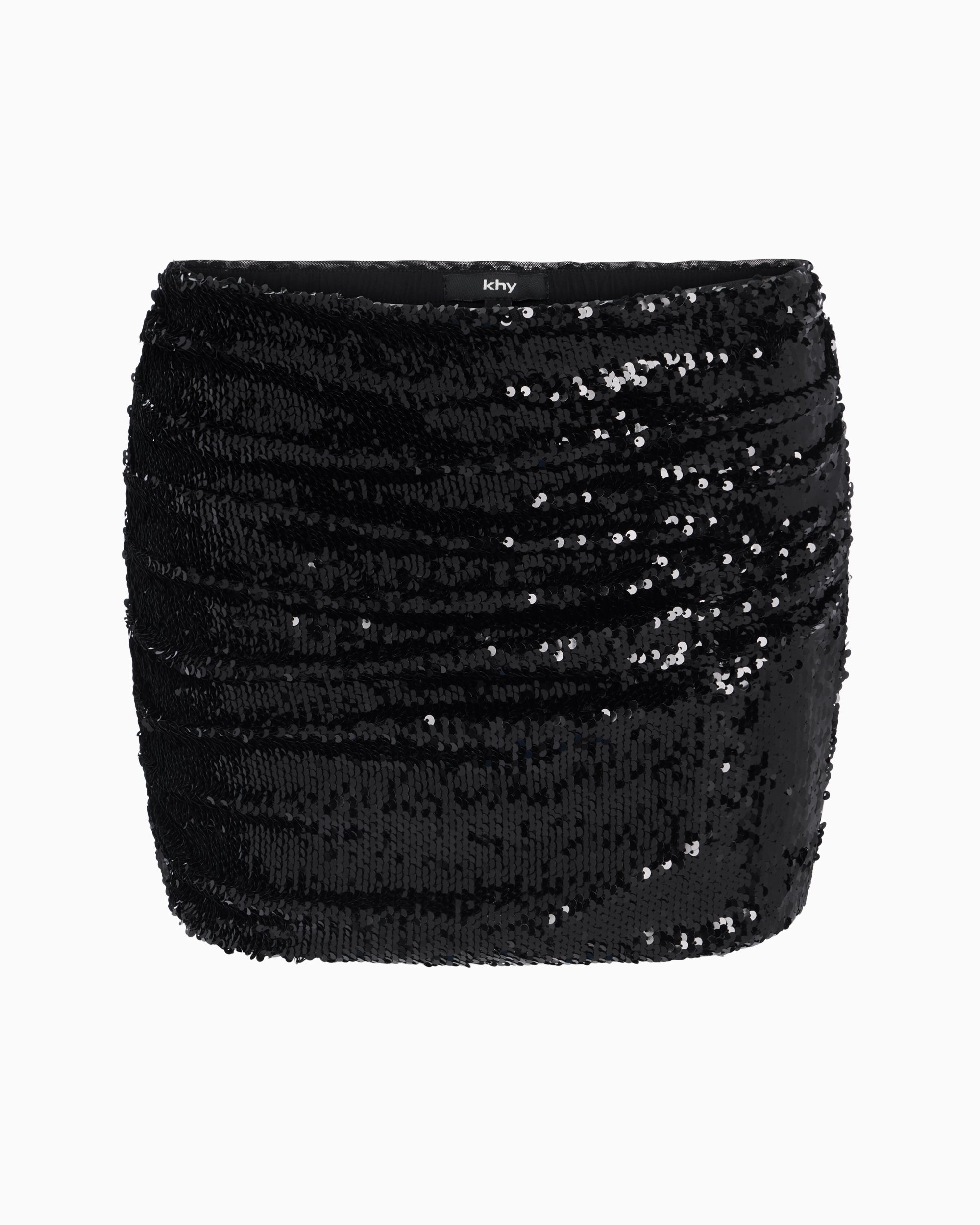 Sequin Ruched Mini Skirt | Black