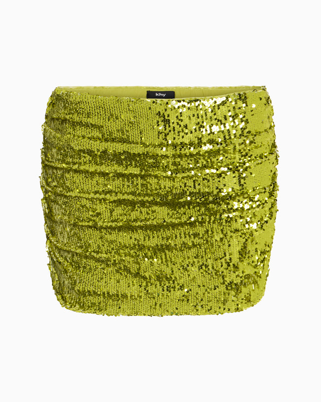 Sequin Ruched Mini Skirt | Chartreuse