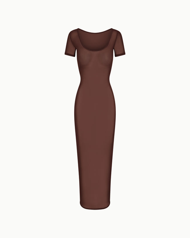 Mesh Scoop Neck Maxi Dress | Chocolate