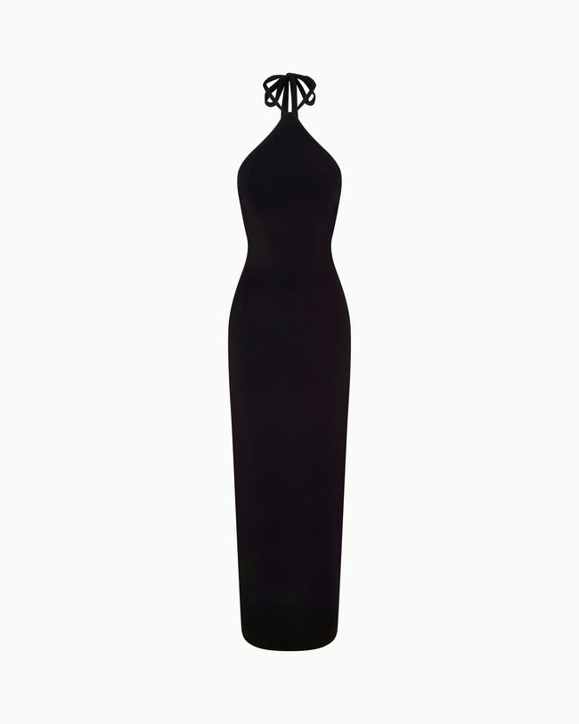 Soft Stretch Halter Maxi Dress | Black