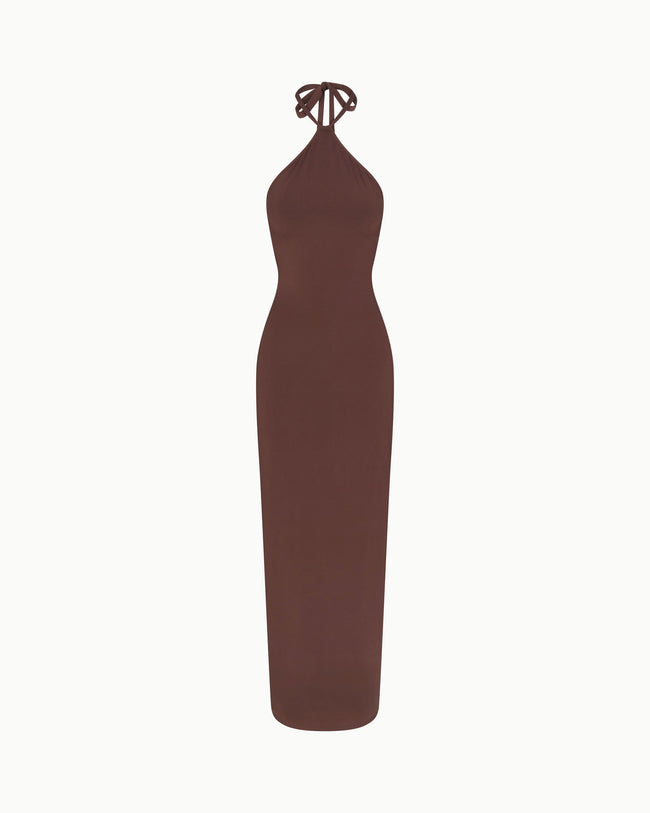 Soft Stretch Halter Maxi Dress | Chocolate