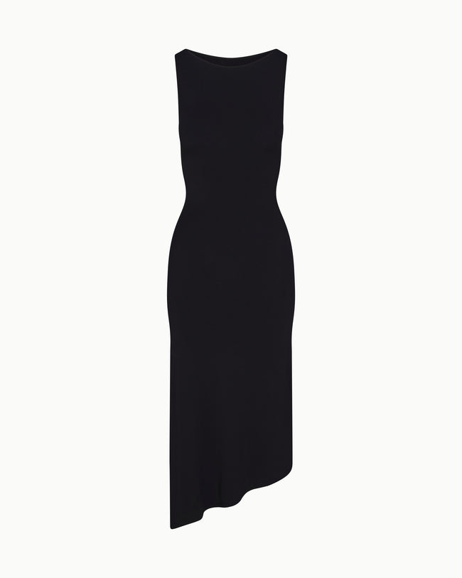 Soft Stretch Asymmetrical Midi Dress | Black