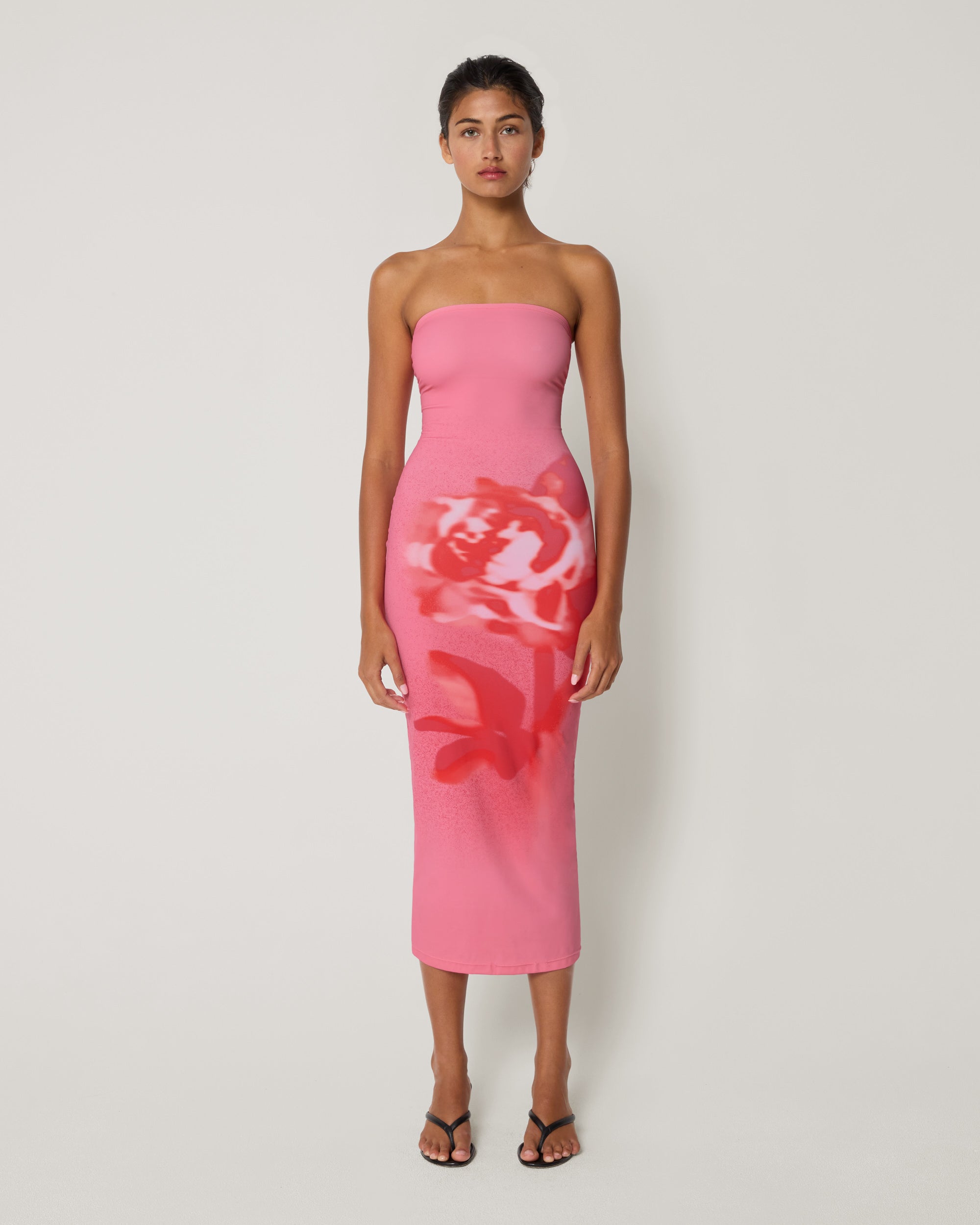 Smooth Stretch Strapless Midi Dress | Pink Peony