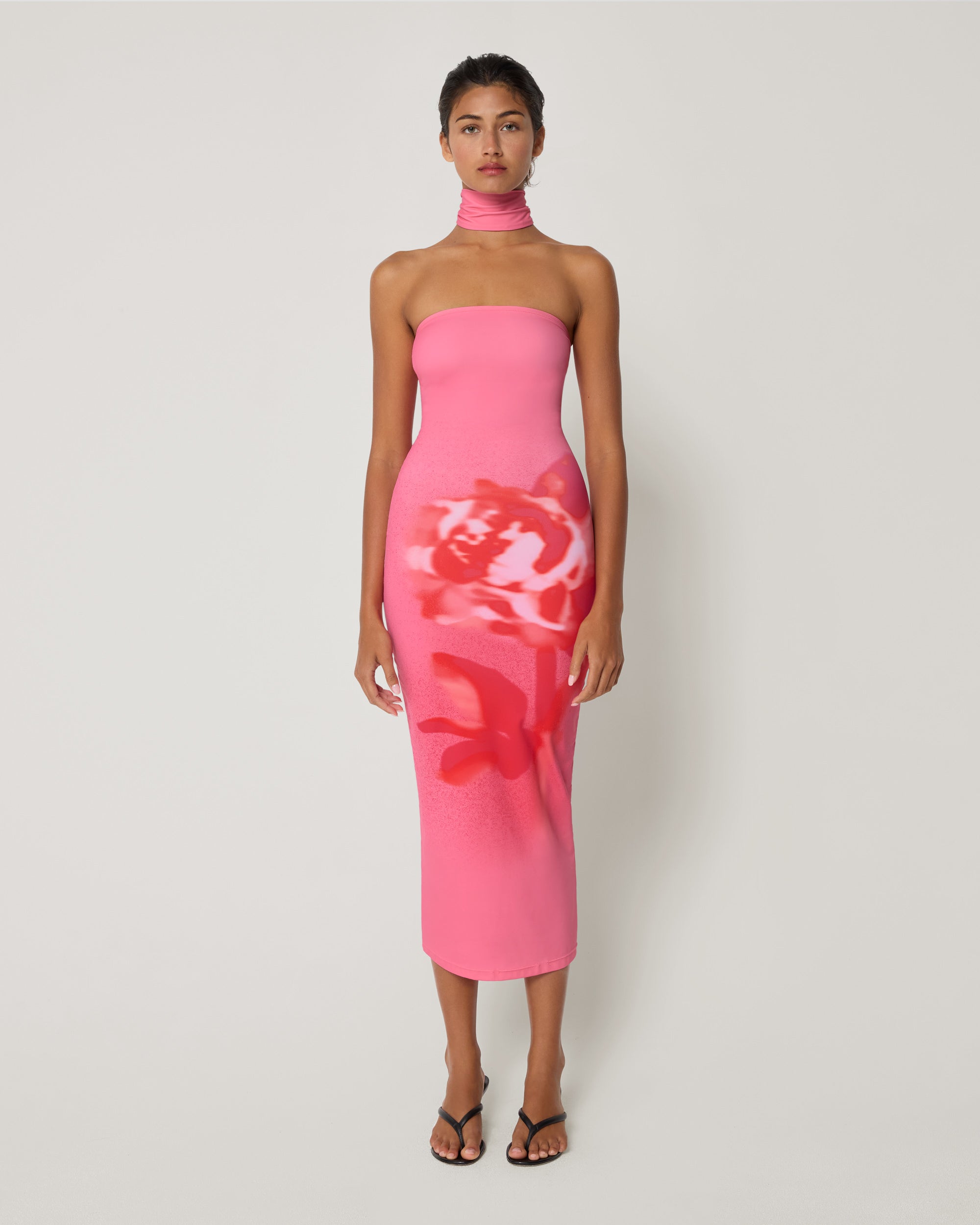 Smooth Stretch Strapless Midi Dress | Pink Peony