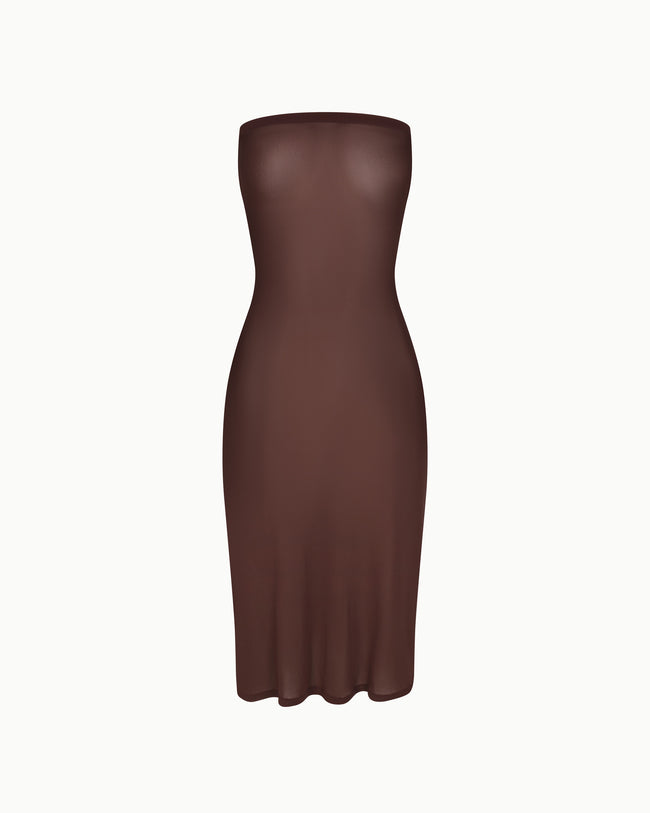 Mesh Tube Midi Dress | Chocolate