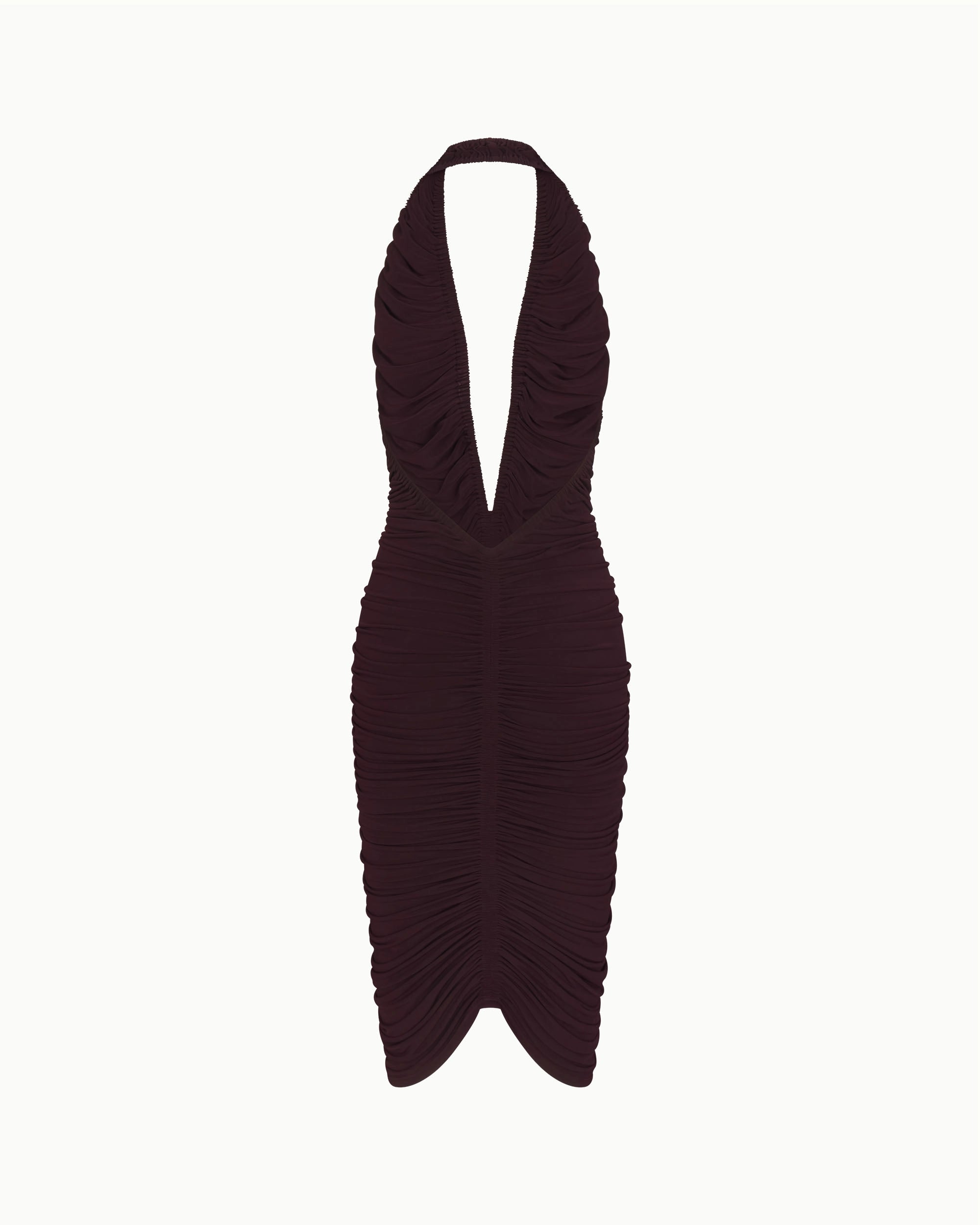 Plunging Ruched Midi Dress | Black Cherry