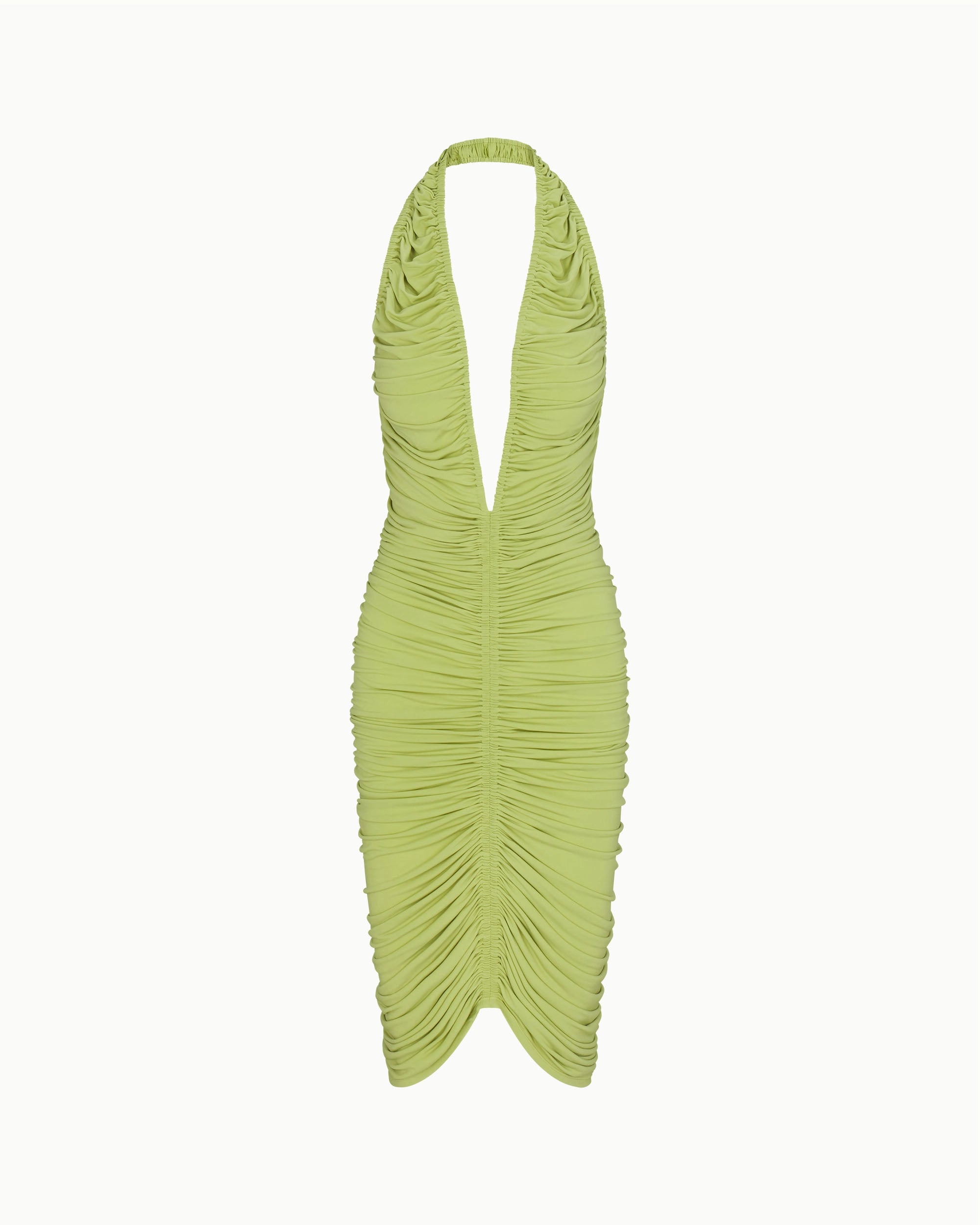 Plunging Ruched Midi Dress | Dark Citron