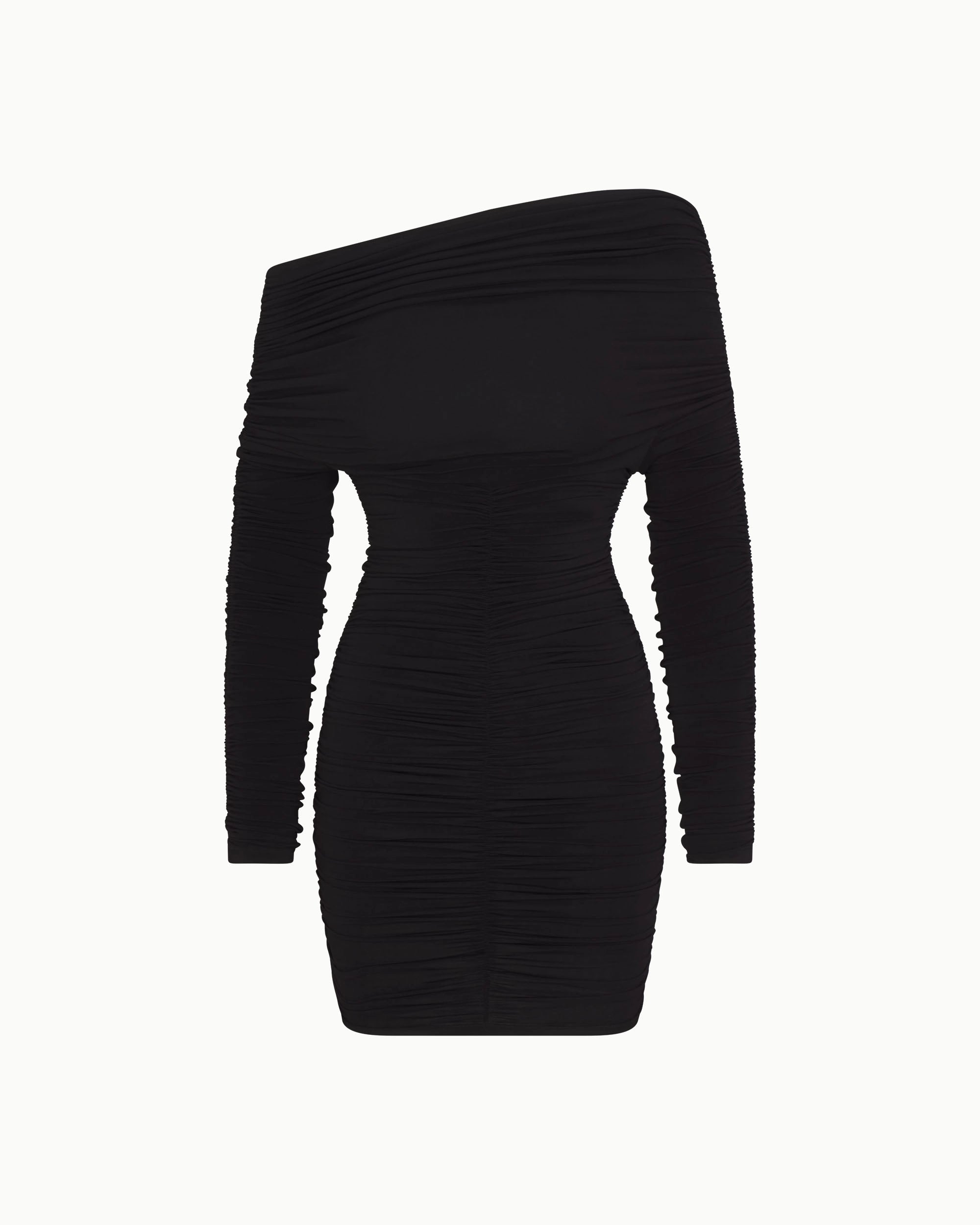 Long Sleeve Ruched Mini Dress | Black