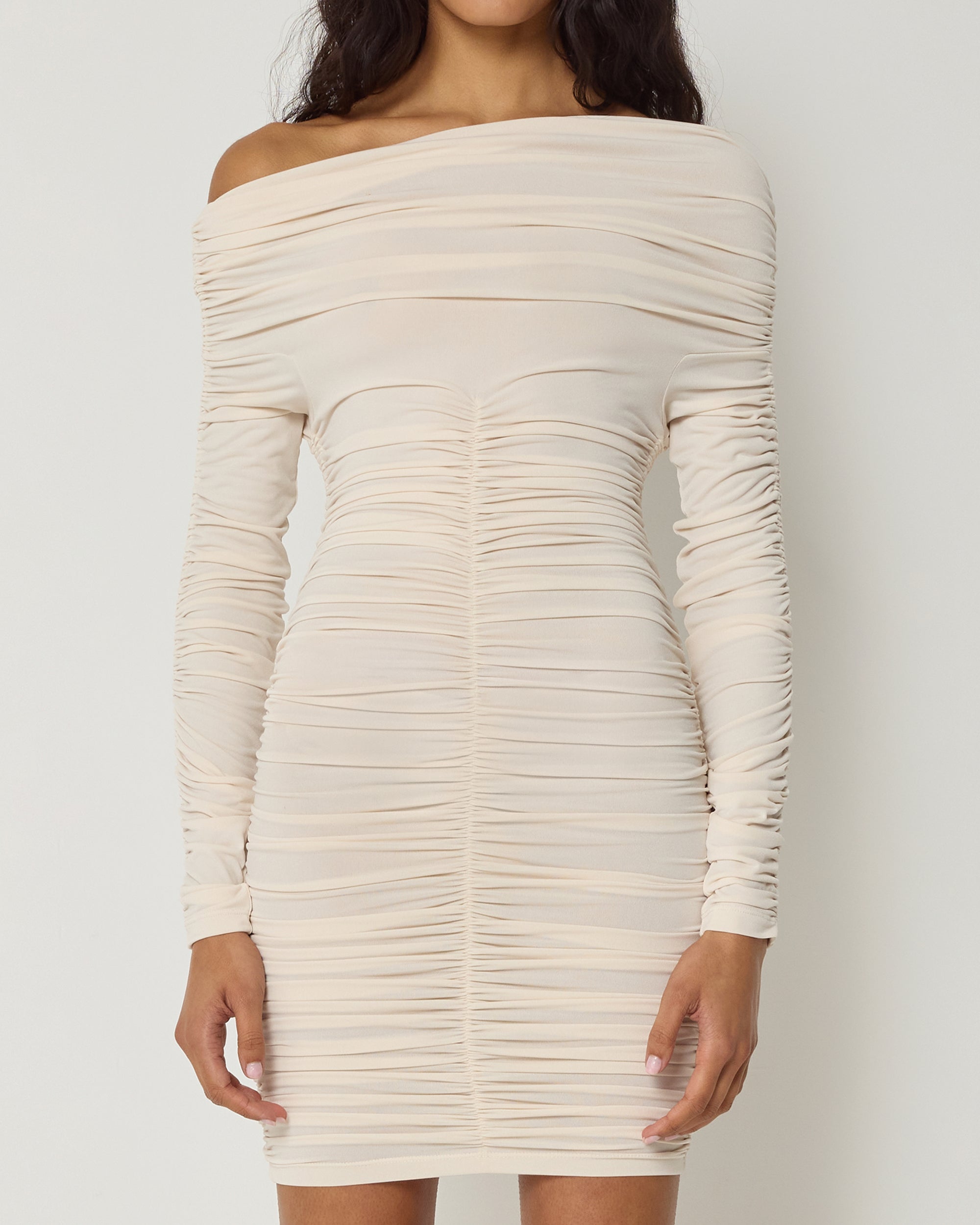 Long Sleeve Ruched Mini Dress | Shell