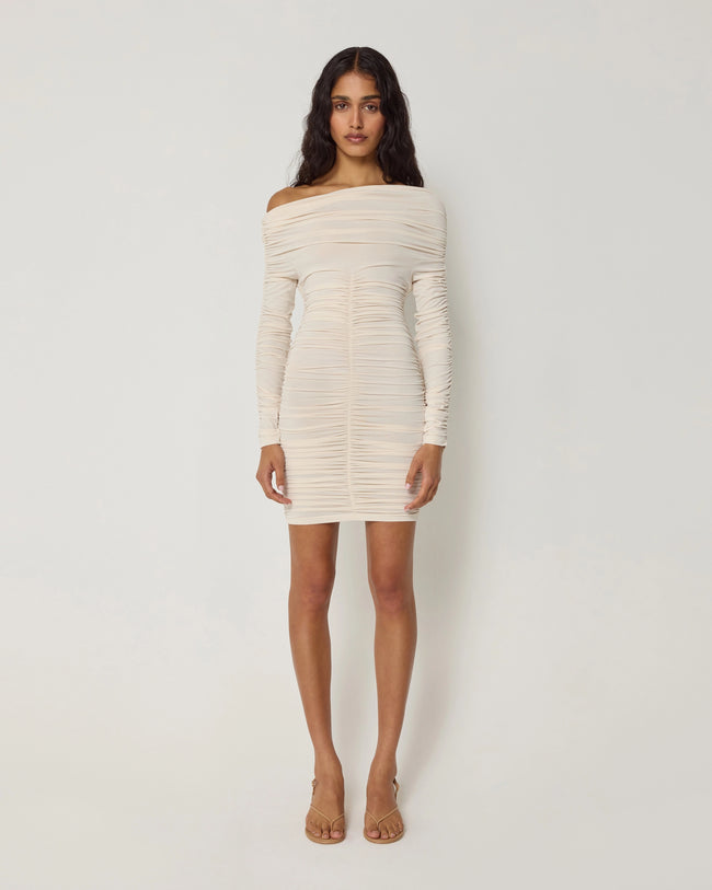 Long Sleeve Ruched Mini Dress | Shell