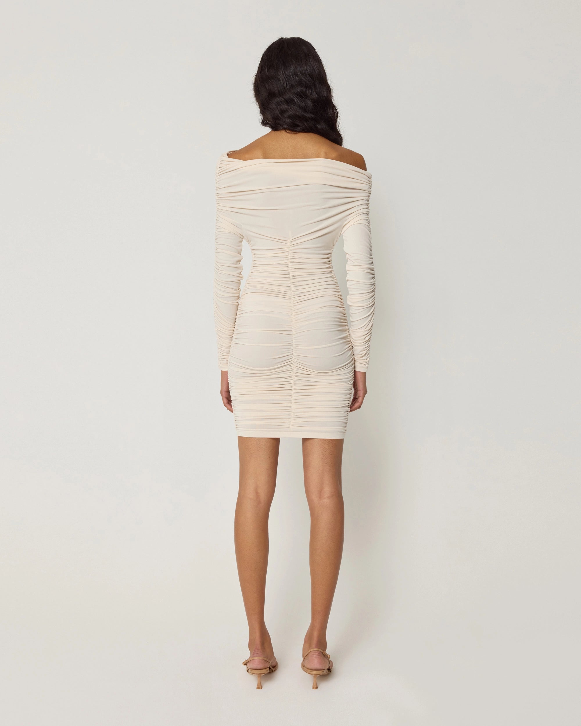 Long Sleeve Ruched Mini Dress | Shell