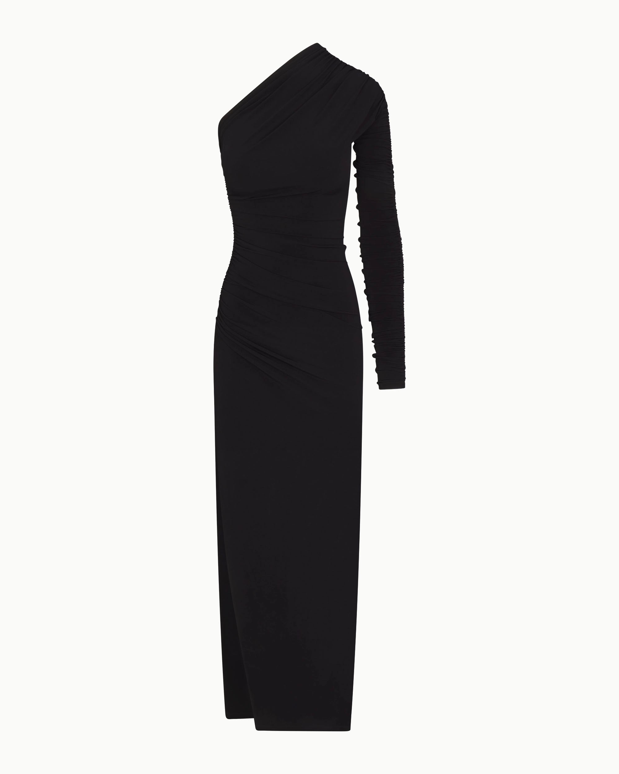 One Shoulder Ruched Gown | Black