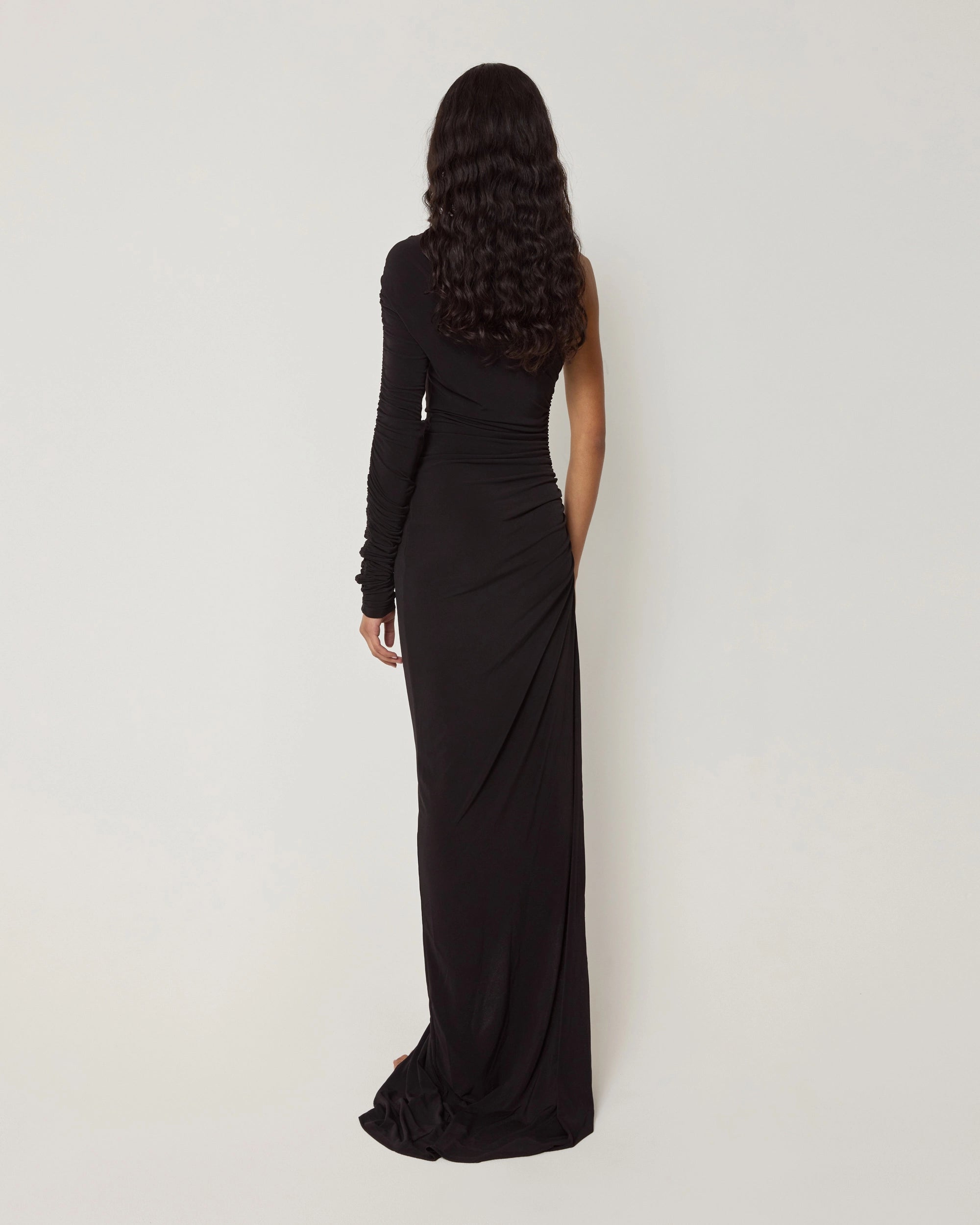 One Shoulder Ruched Gown | Black