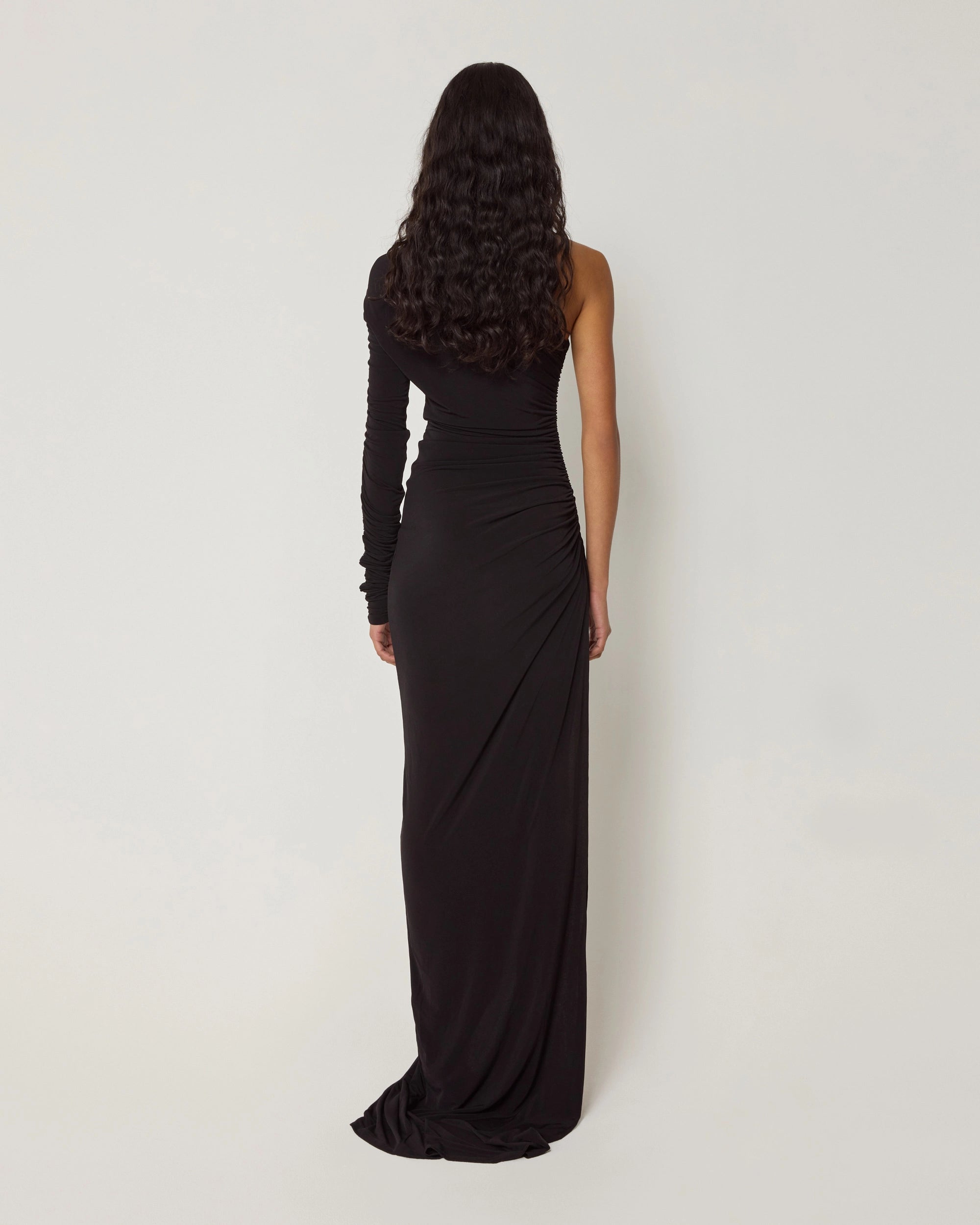 One Shoulder Ruched Gown | Black