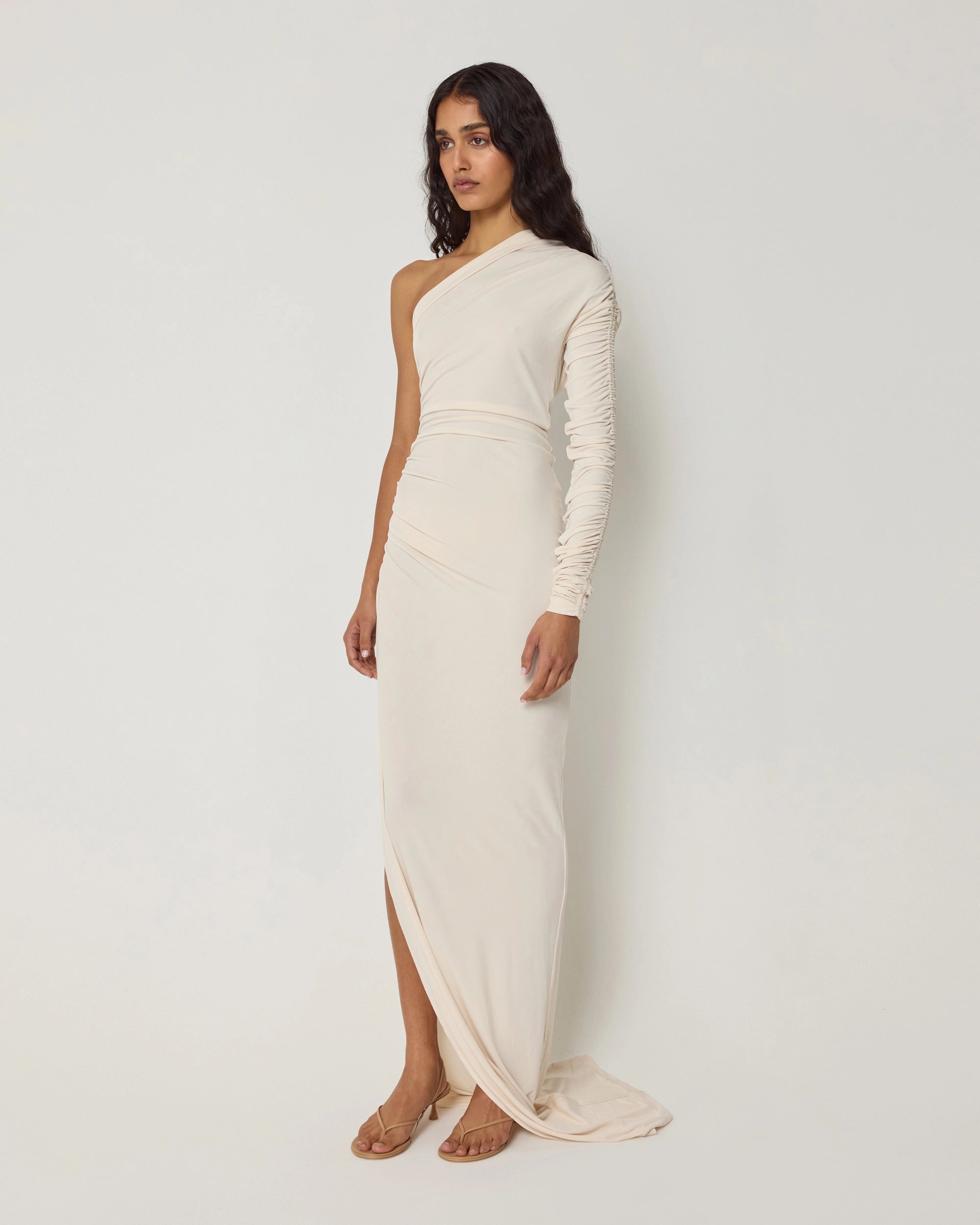 One Shoulder Ruched Gown | Shell