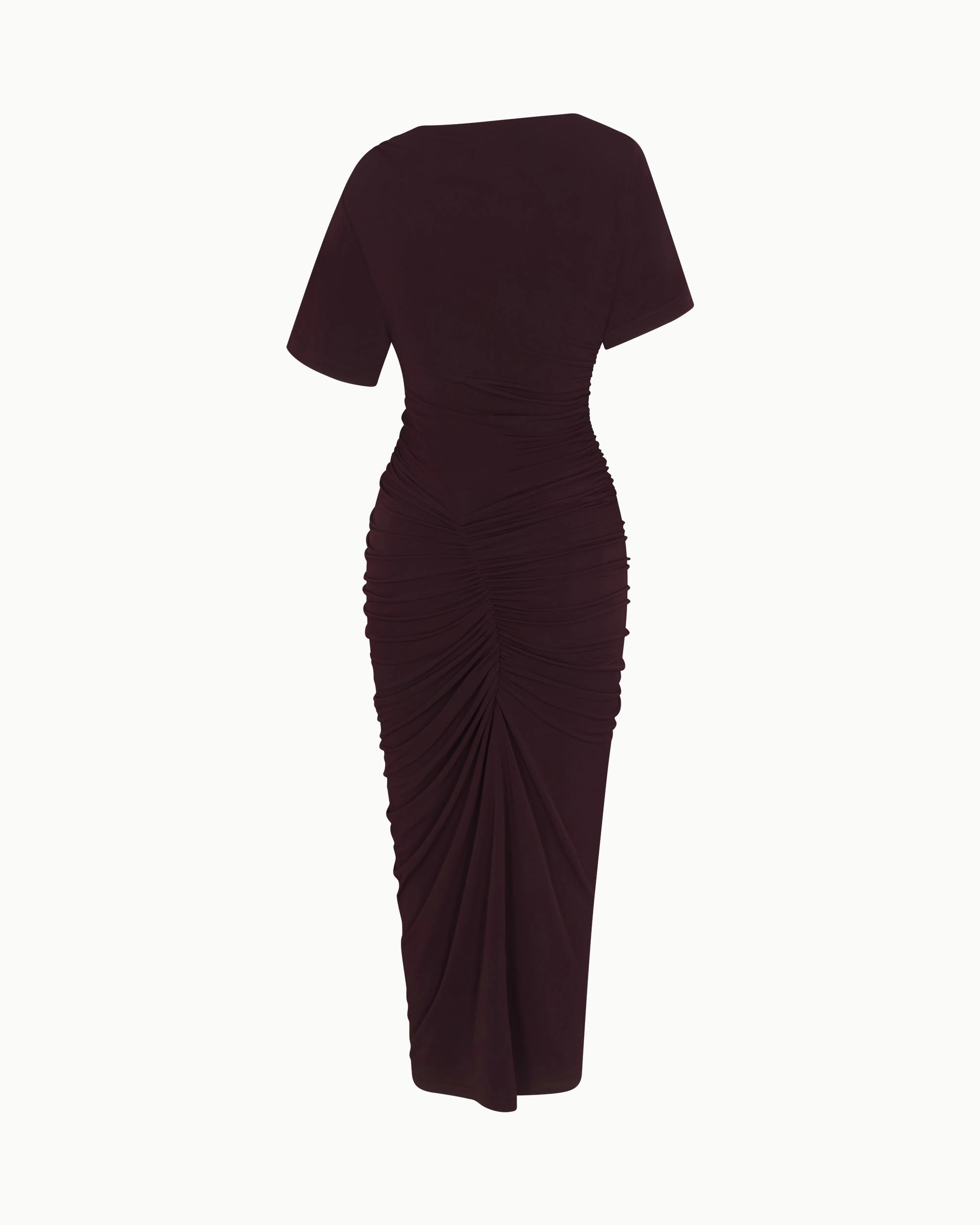 Asymmetrical Ruched Dress | Black Cherry