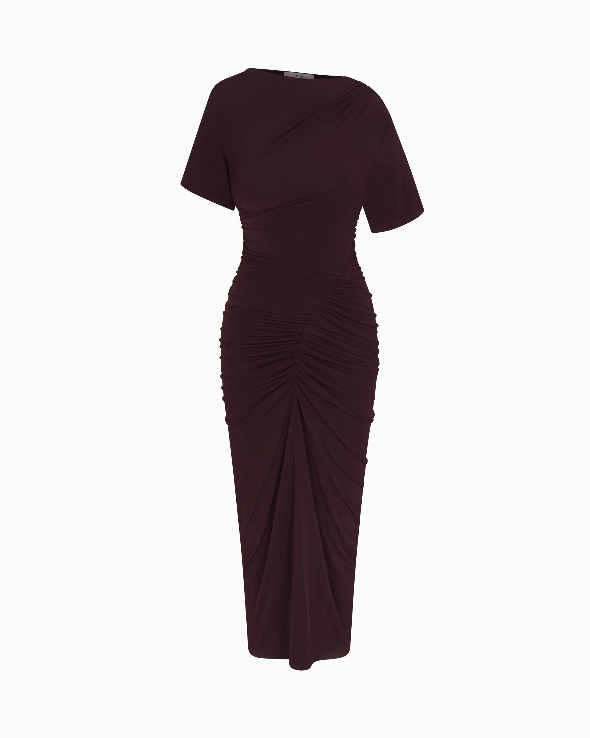 Asymmetrical Ruched Dress | Black Cherry