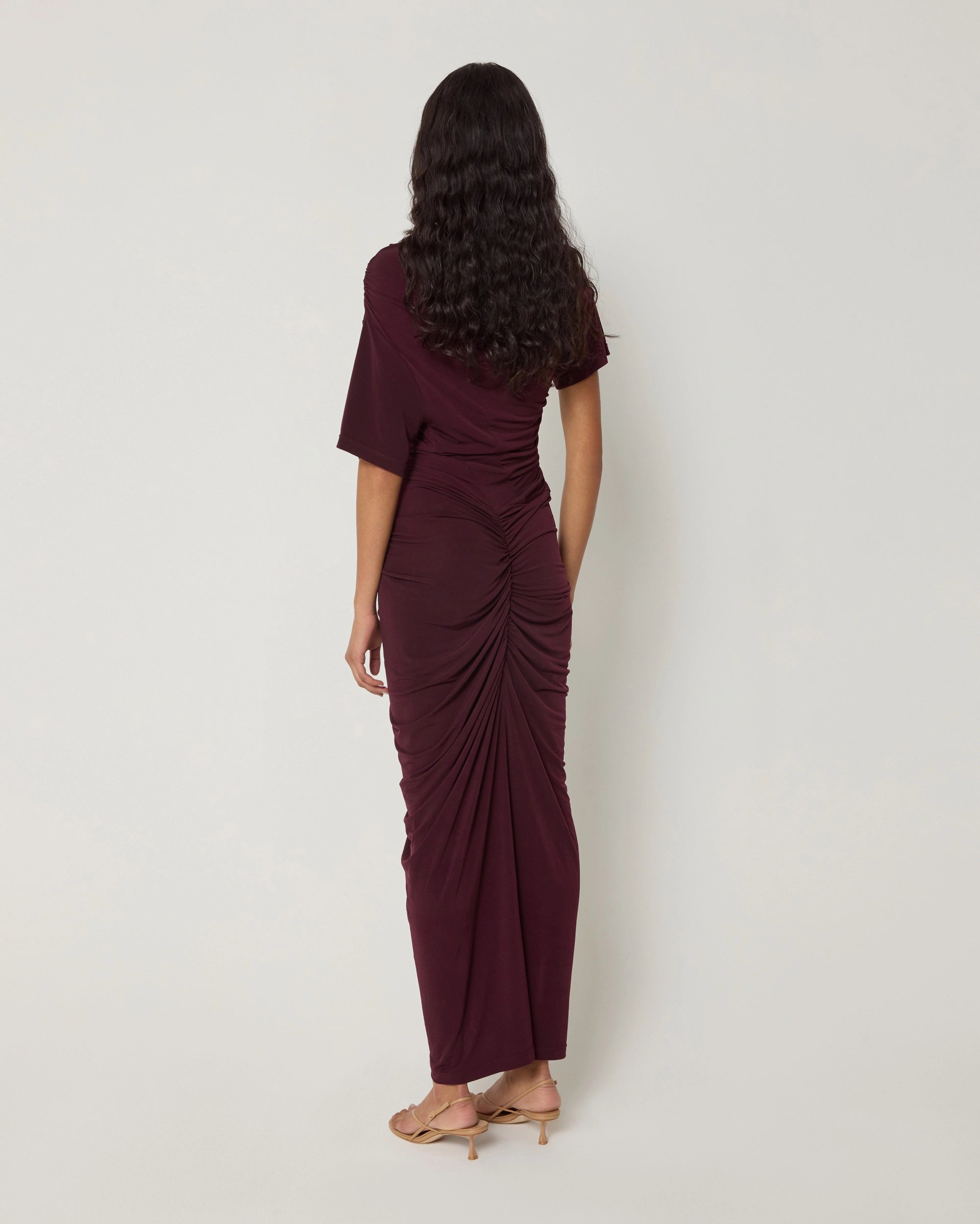 Asymmetrical Ruched Dress | Black Cherry