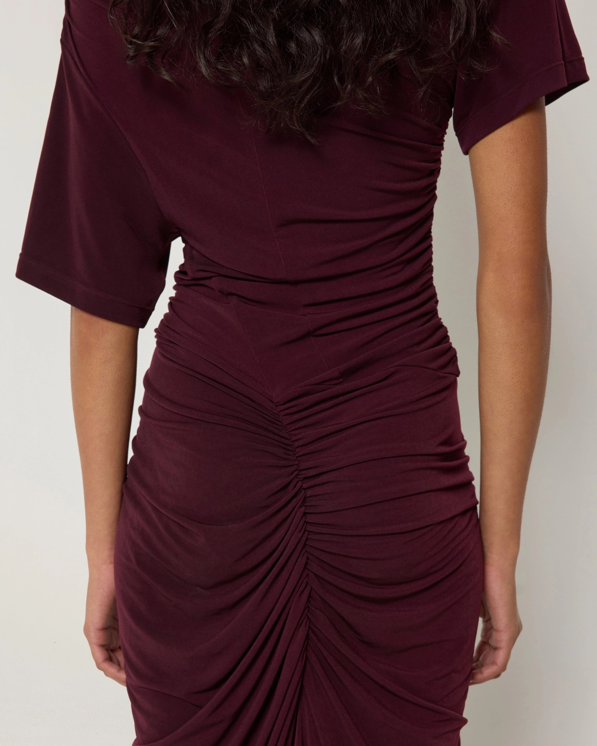 Asymmetrical Ruched Dress | Black Cherry