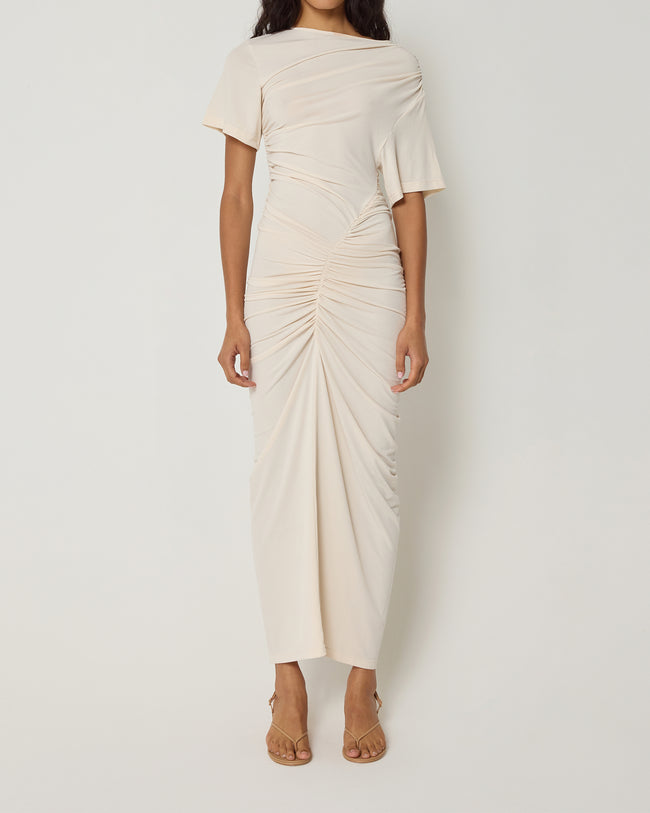 Asymmetrical Ruched Dress | Shell