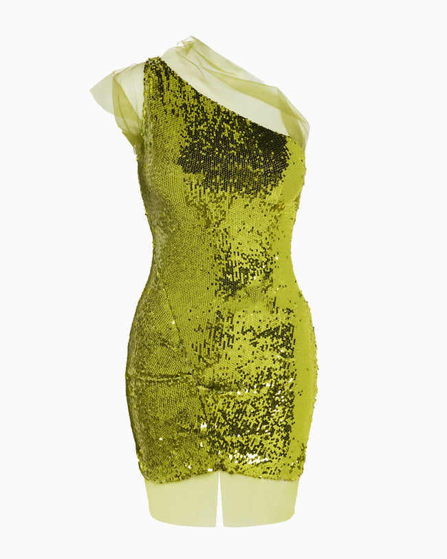 Sequin One Shoulder Mini Dress | Chartreuse