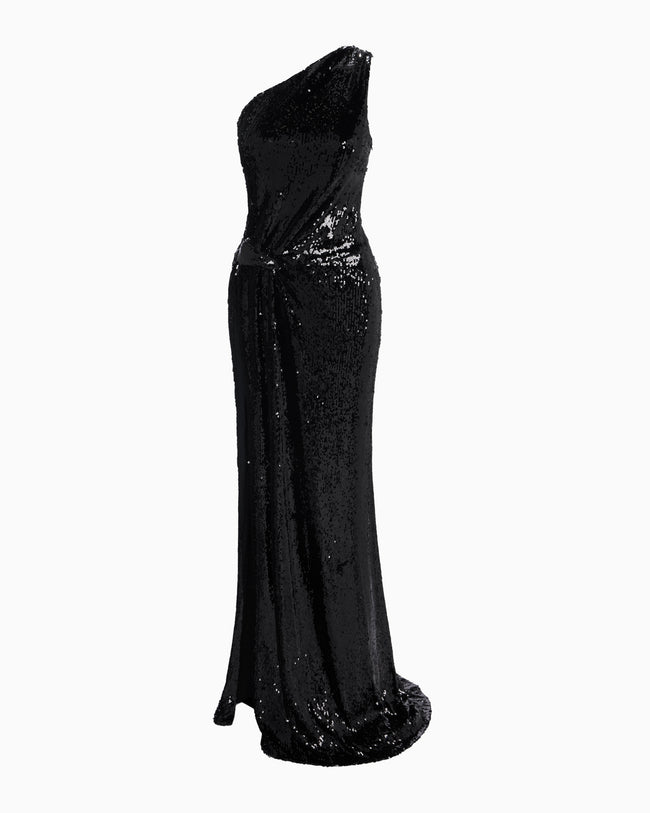 Sequin One Shoulder Gown | Black