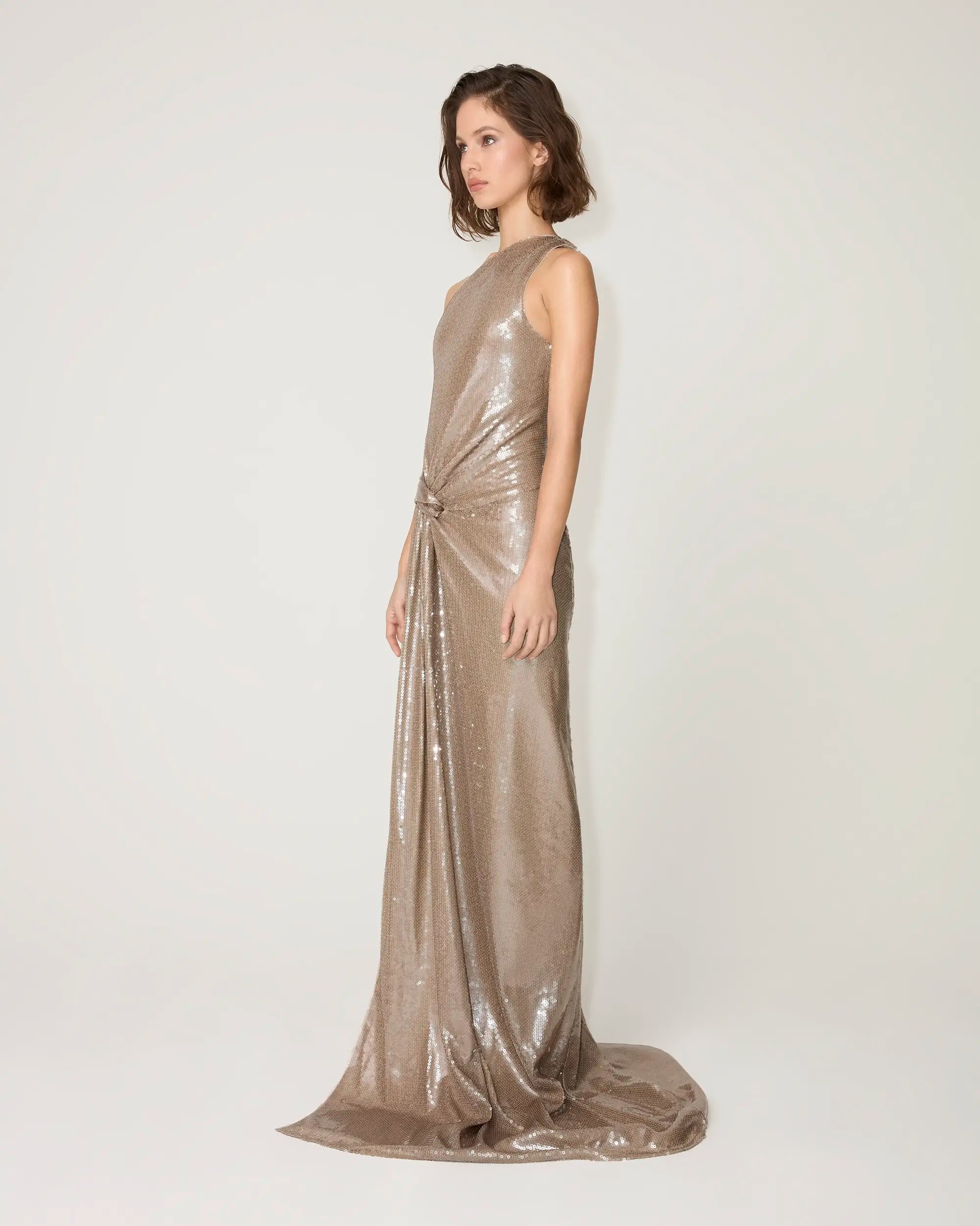 Sequin One Shoulder Gown | Champagne