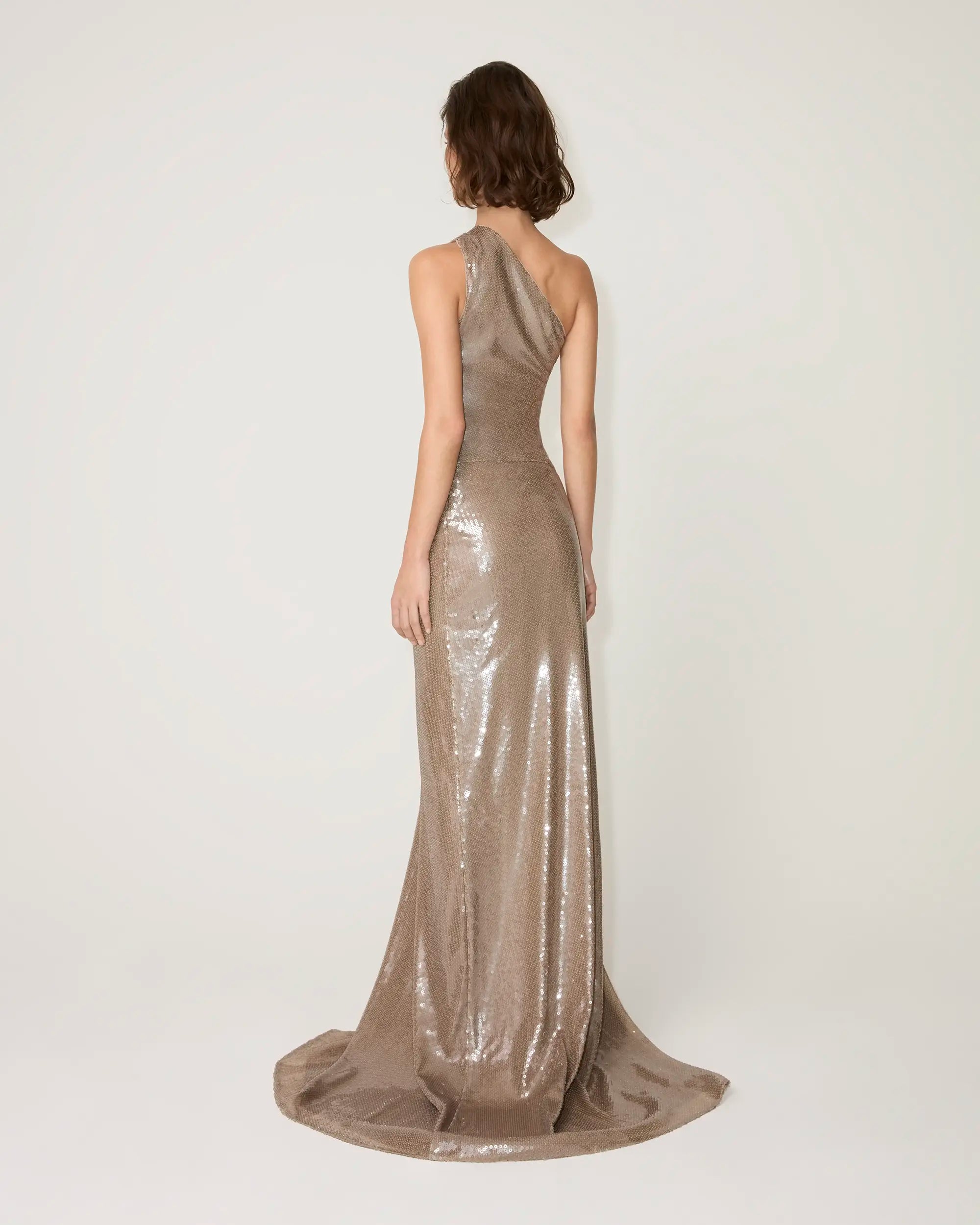 Sequin One Shoulder Gown | Champagne