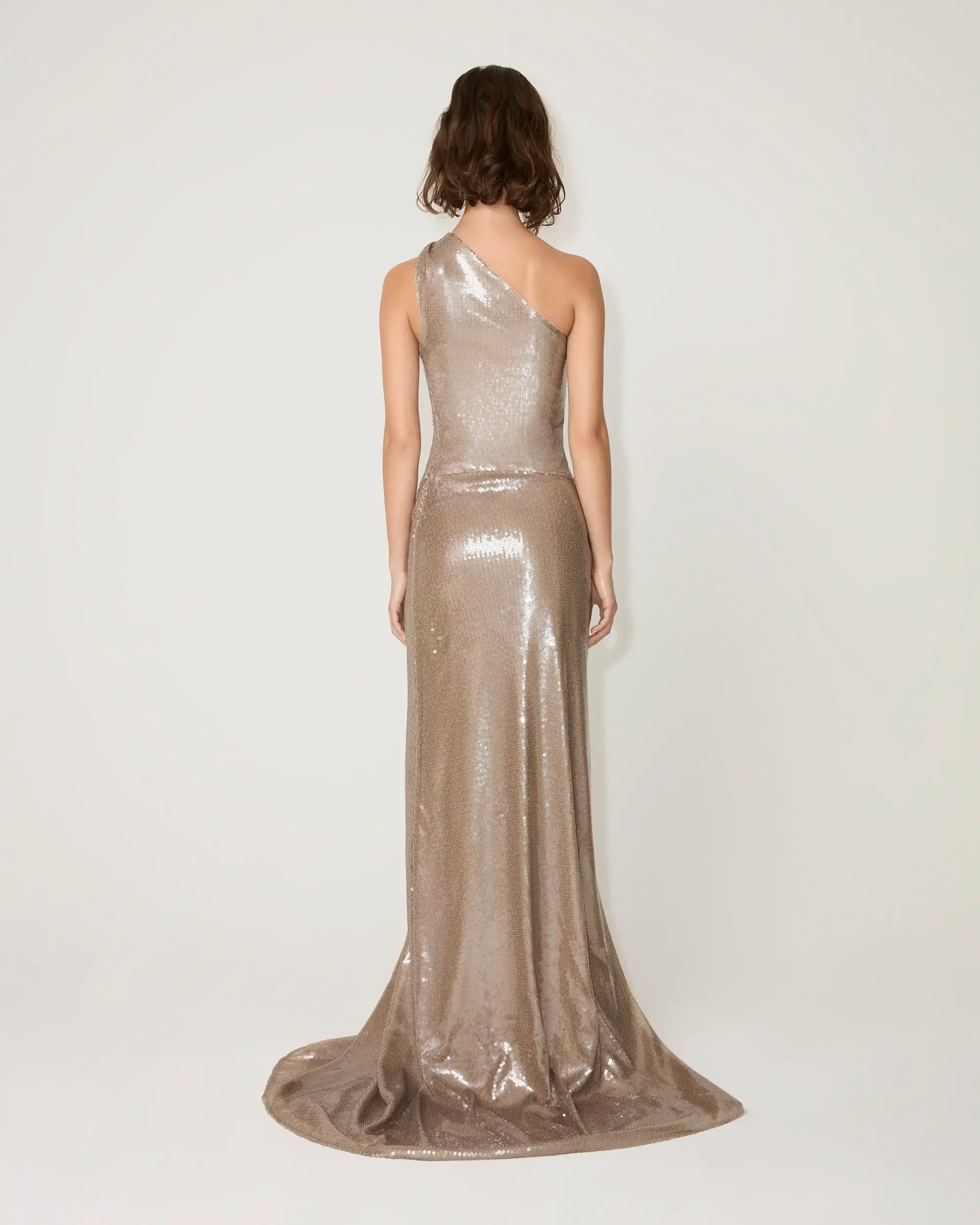 Sequin One Shoulder Gown | Champagne