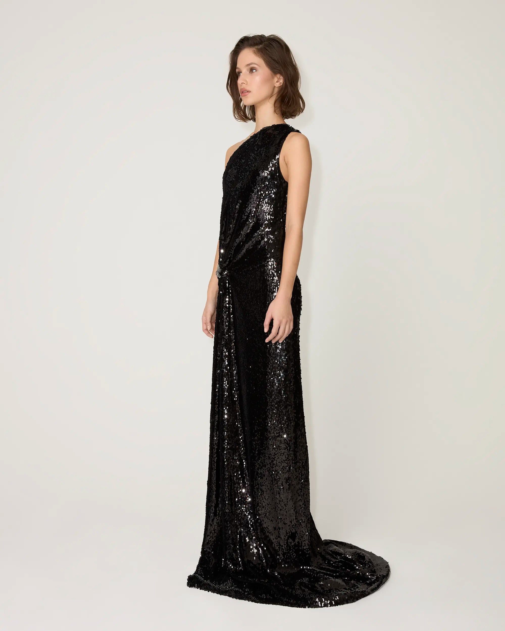 Sequin One Shoulder Gown | Black