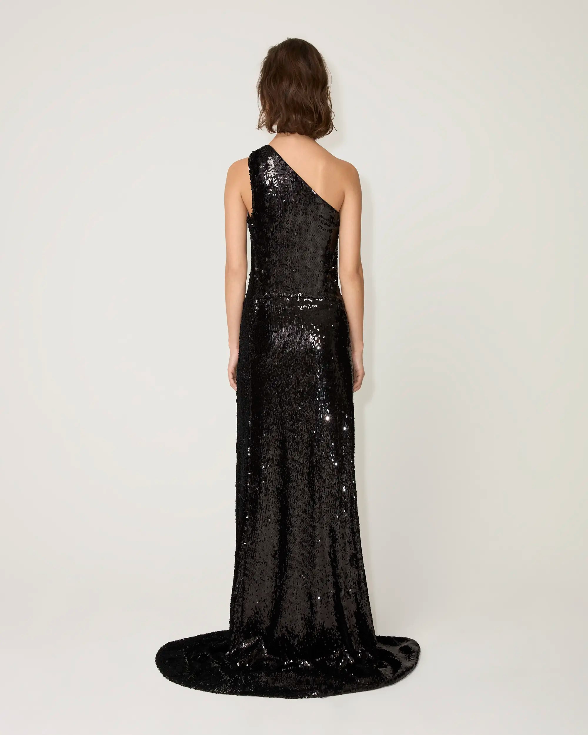 Sequin One Shoulder Gown | Black