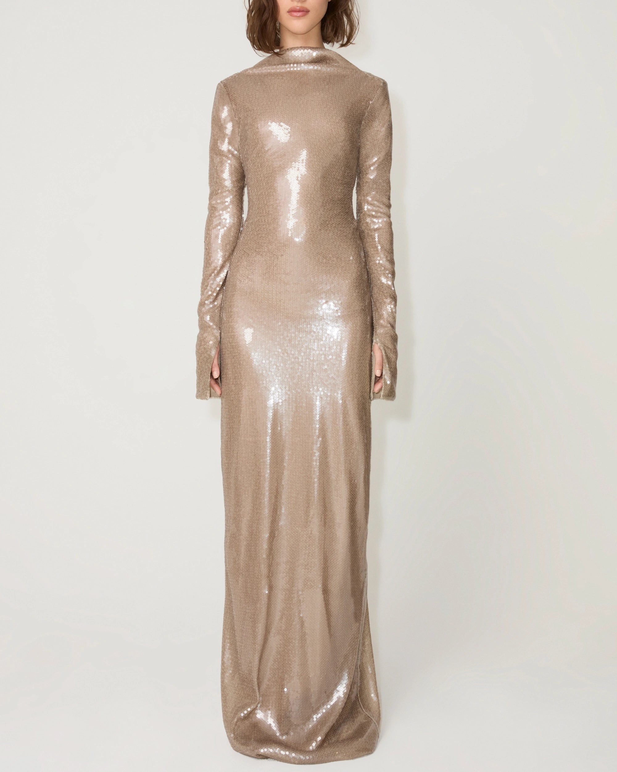 Sequin Low Back Gown | Champagne