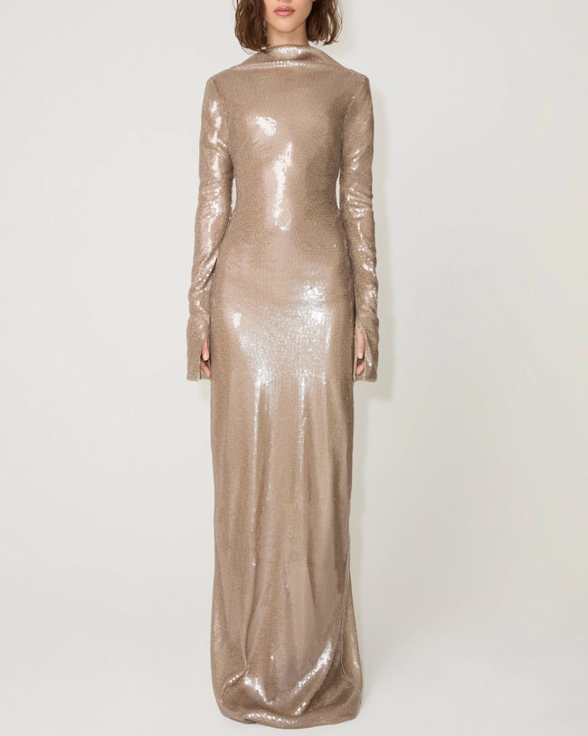 Sequin Low Back Gown | Champagne