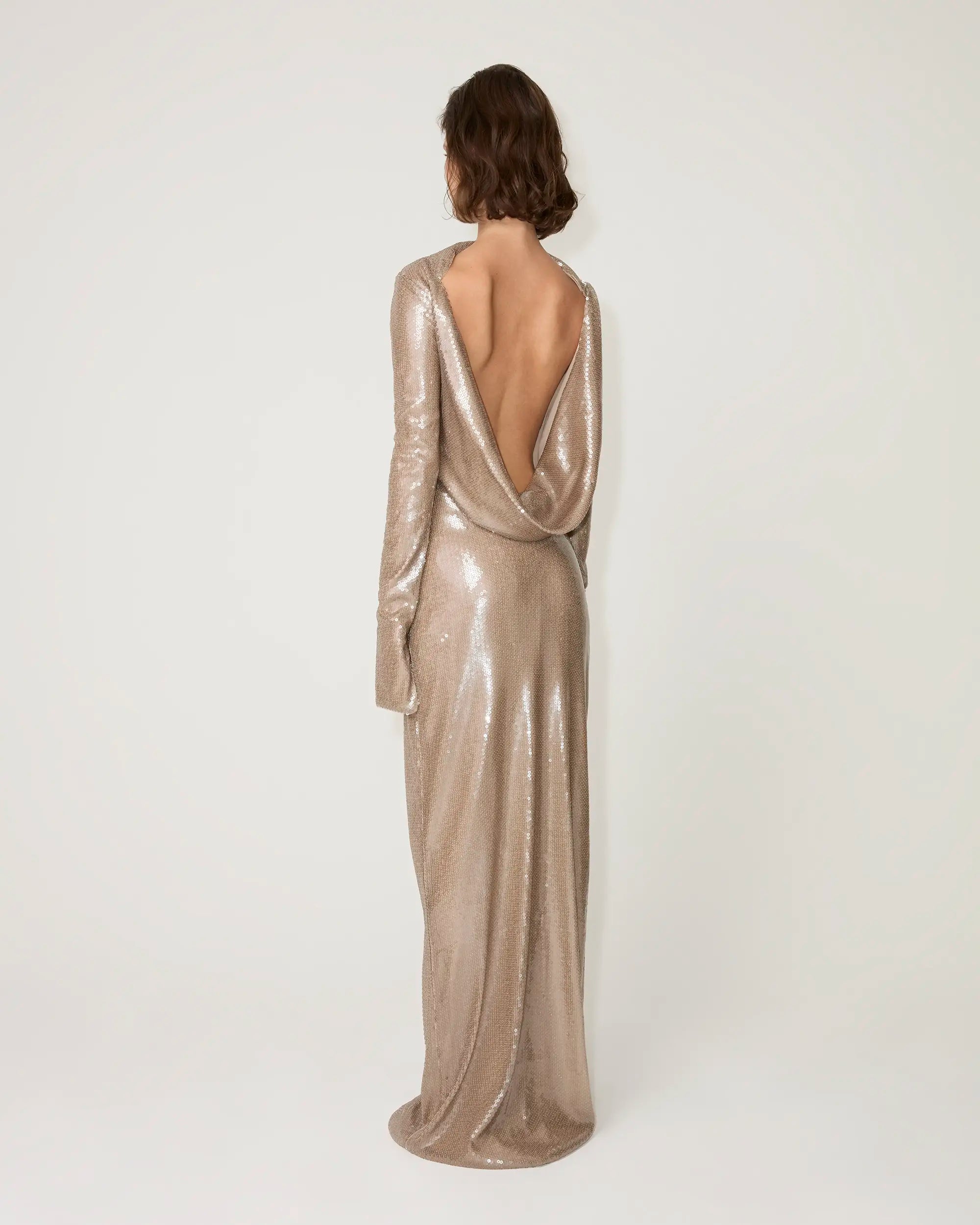 Sequin Low Back Gown | Champagne