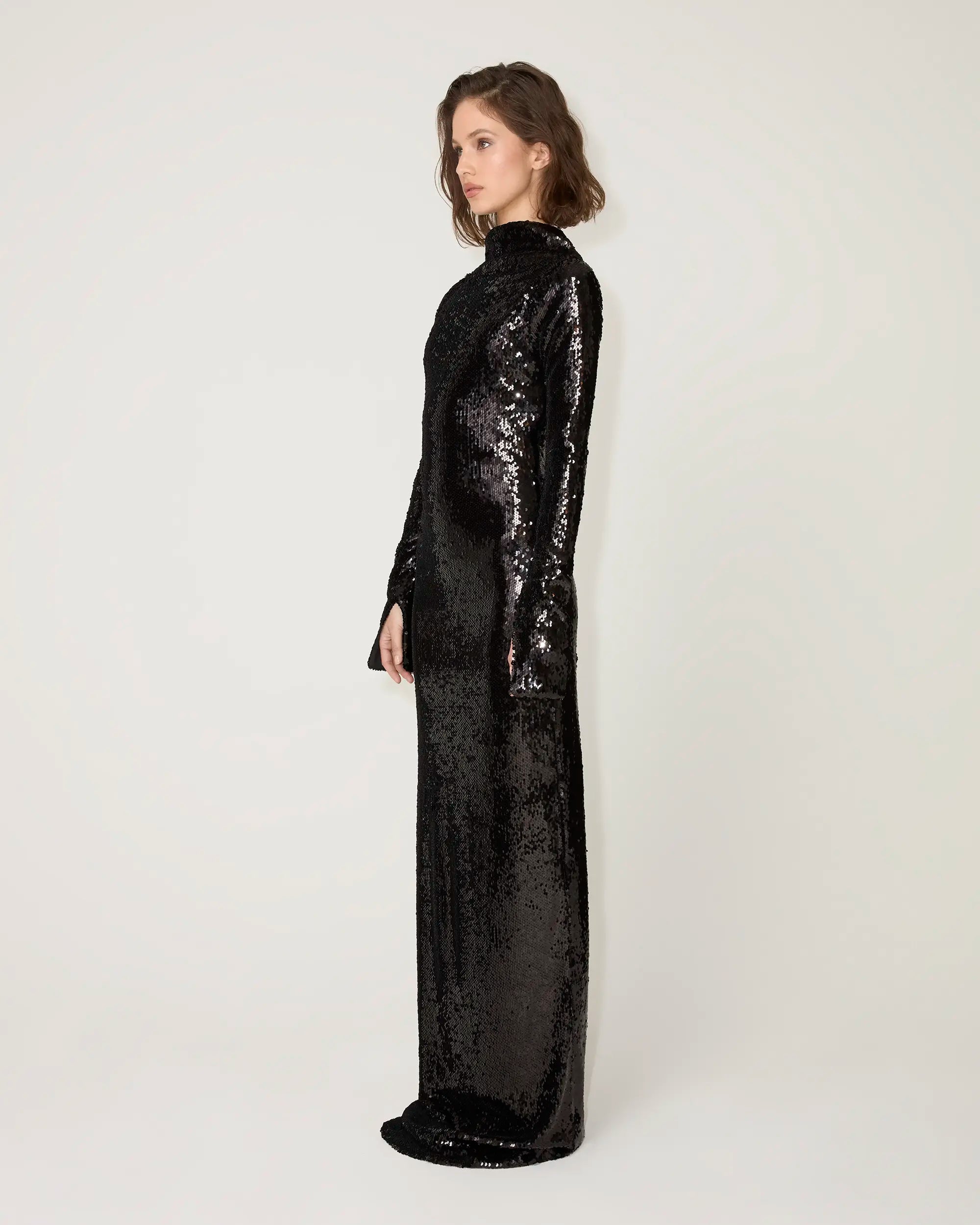 Sequin Low Back Gown | Black