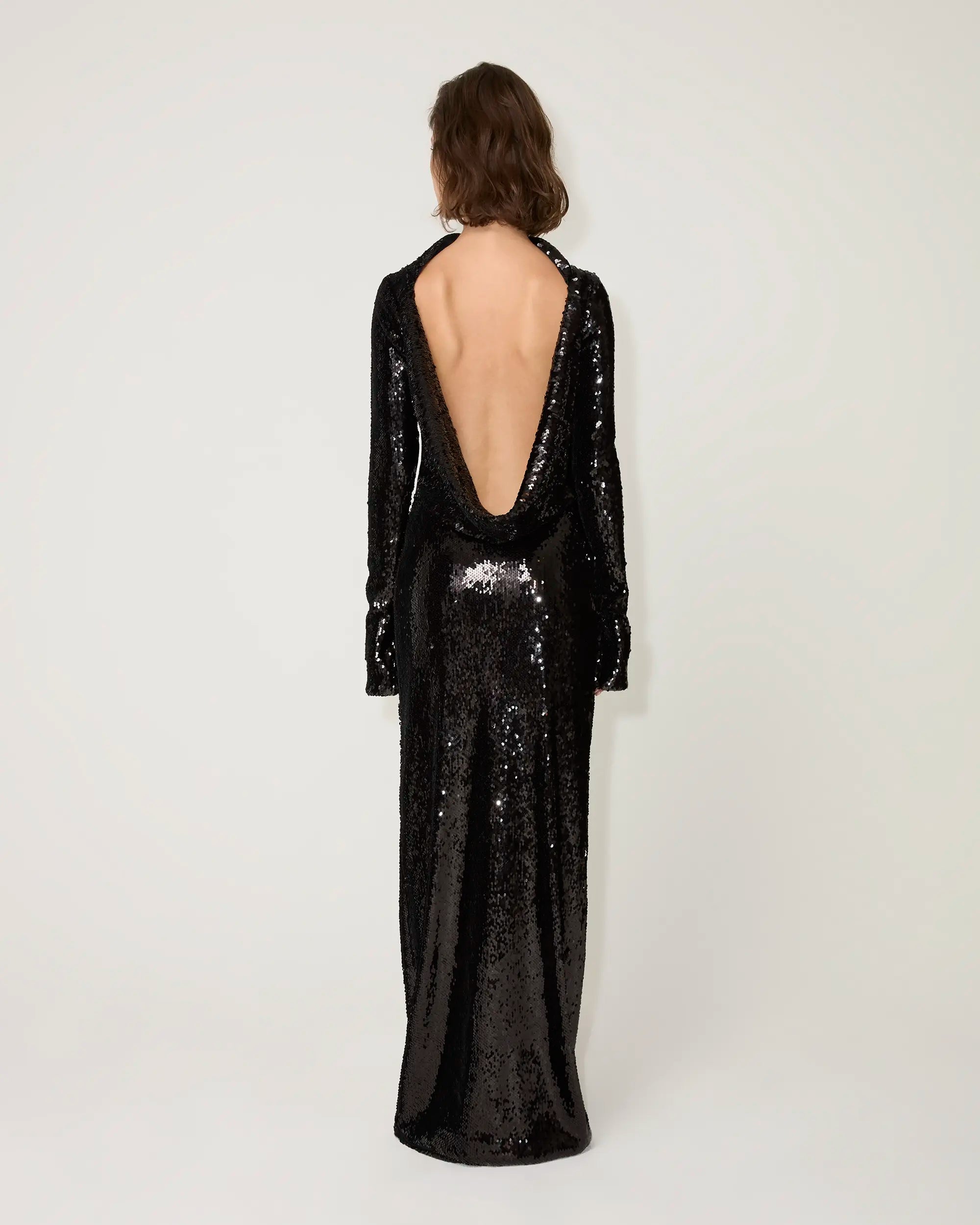 Sequin Low Back Gown | Black