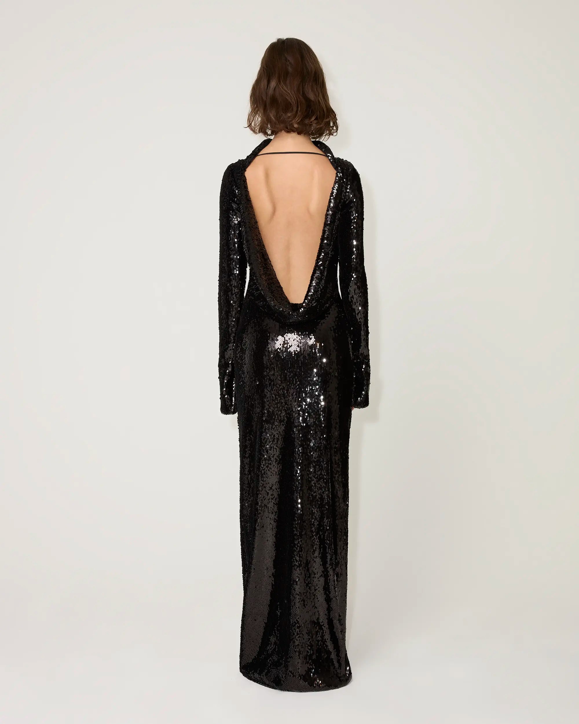 Sequin Low Back Gown | Black