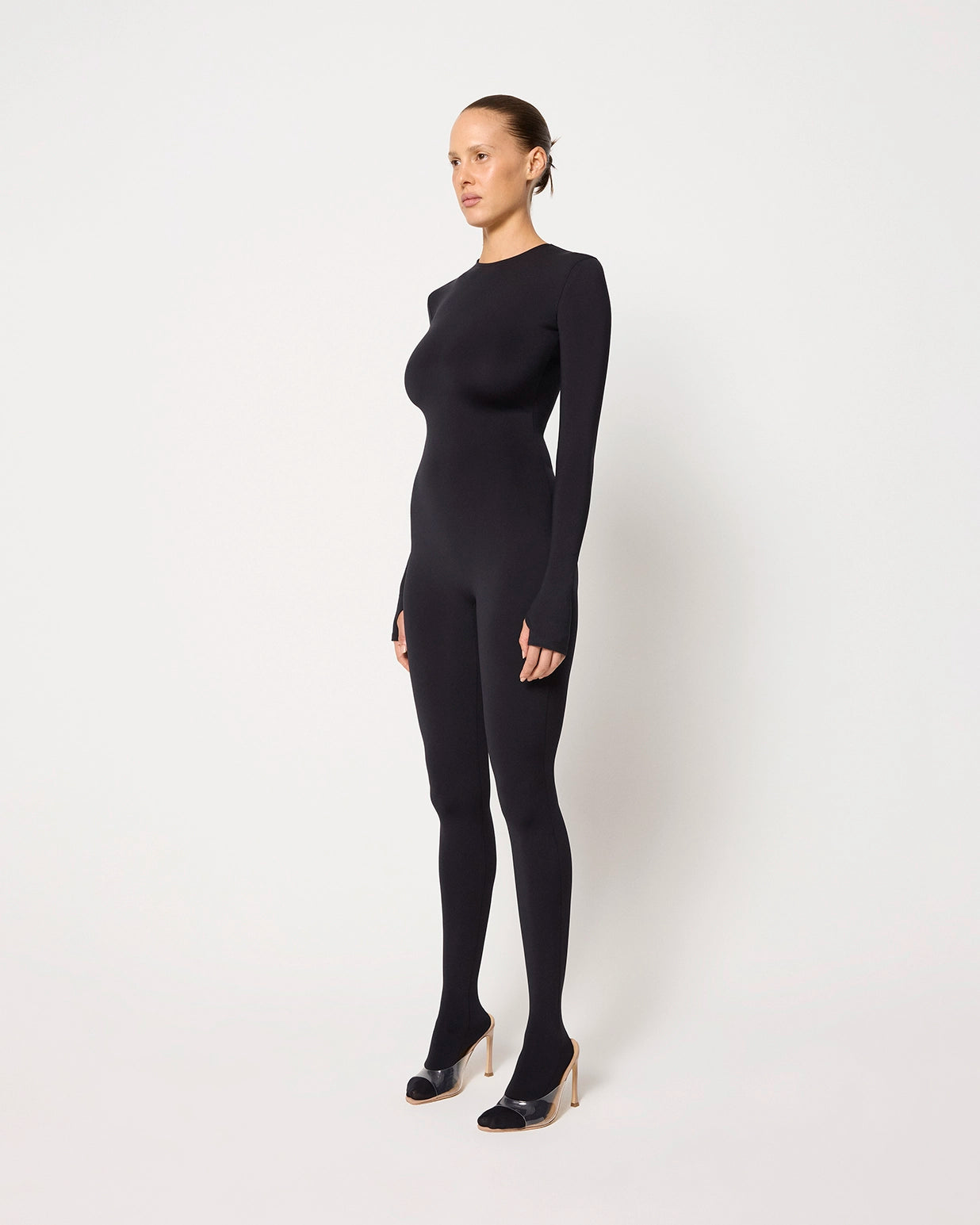 Long Sleeve Footed Catsuit | Black