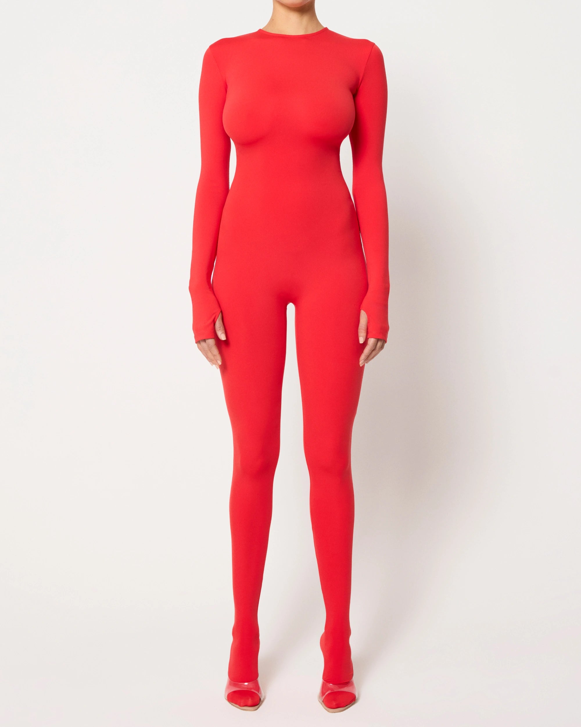 Long Sleeve Footed Catsuit | Scarlet