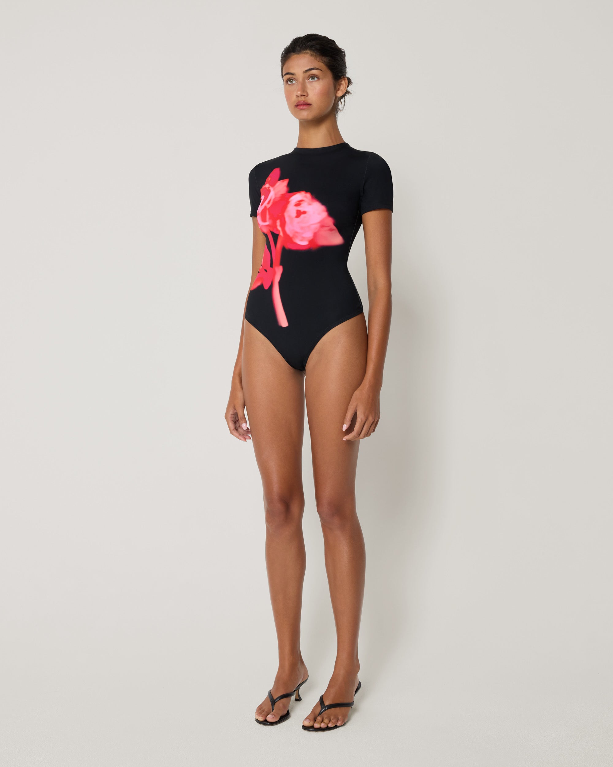 Smooth Stretch Open Back Bodysuit | Black Peony