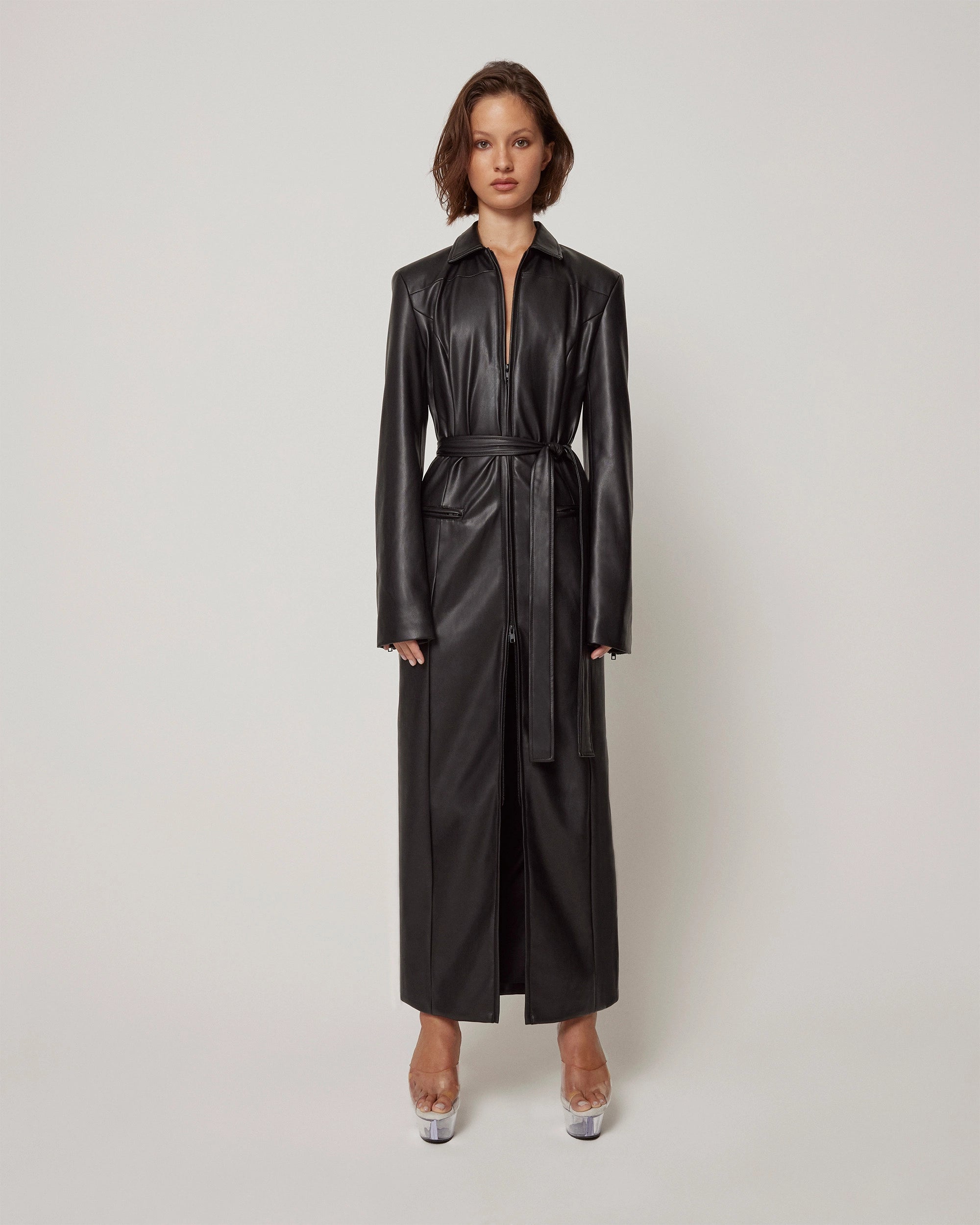 Faux Leather Collared Coat | Black