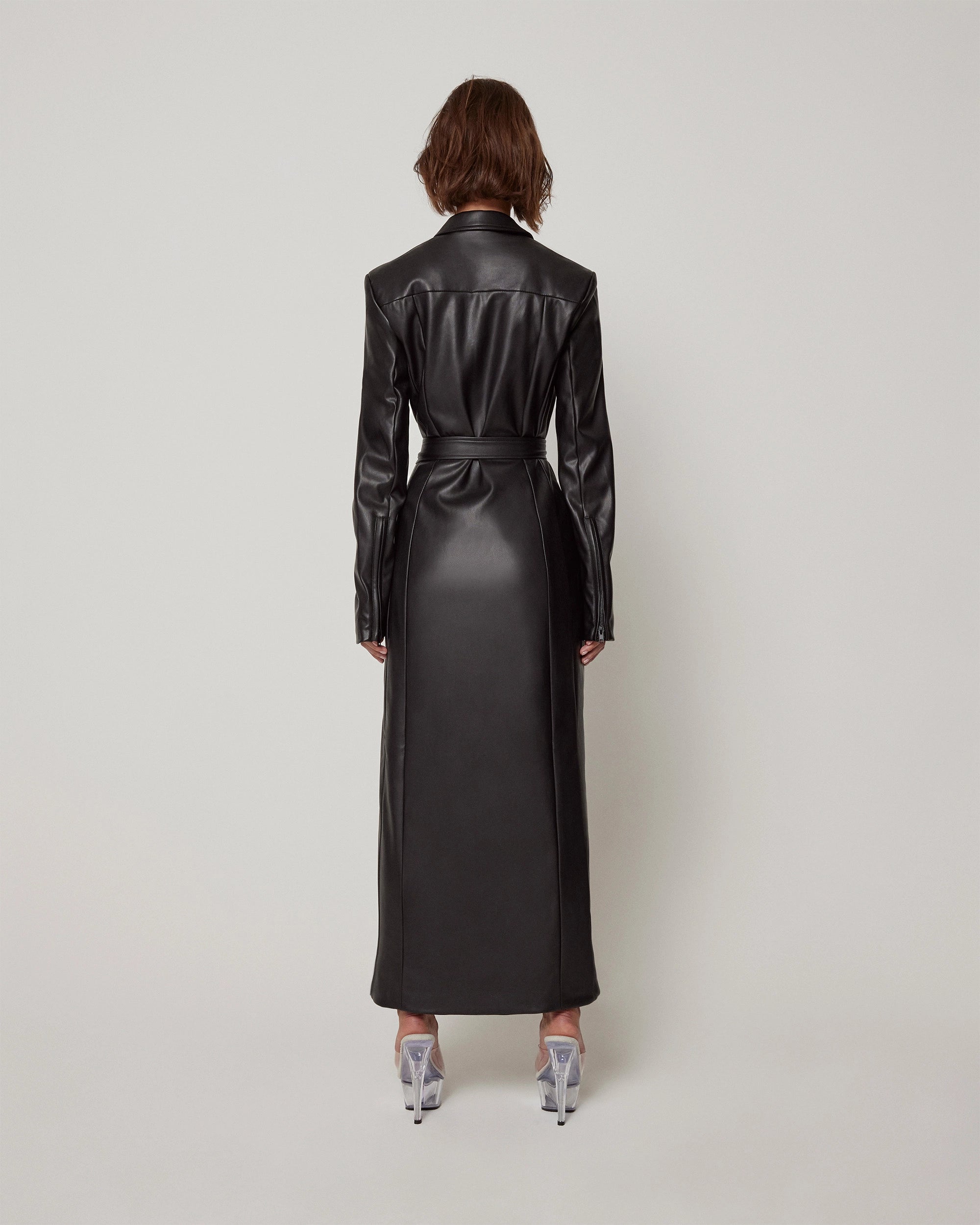 Faux Leather Collared Coat | Black