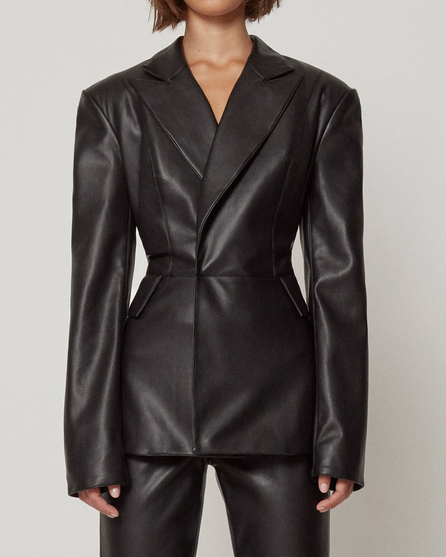 Faux Leather Blazer | Black