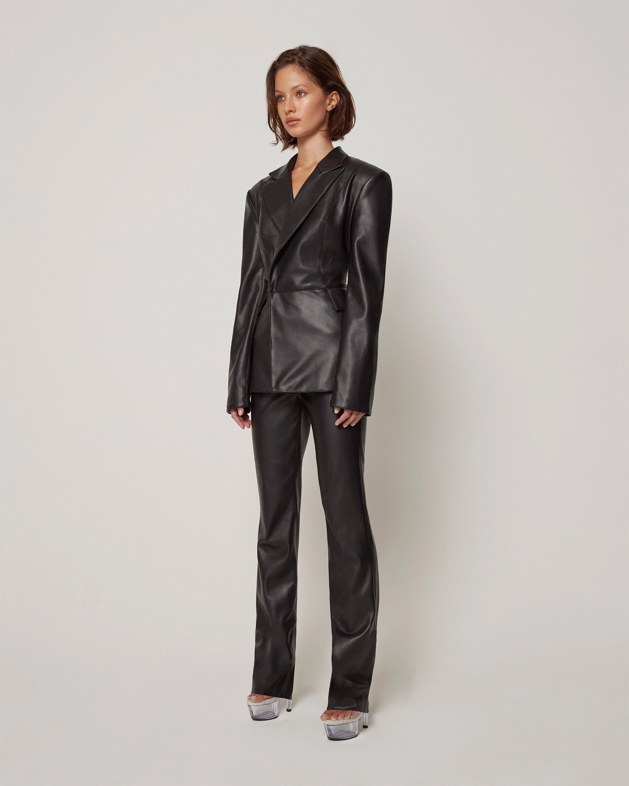 Faux Leather Blazer | Black