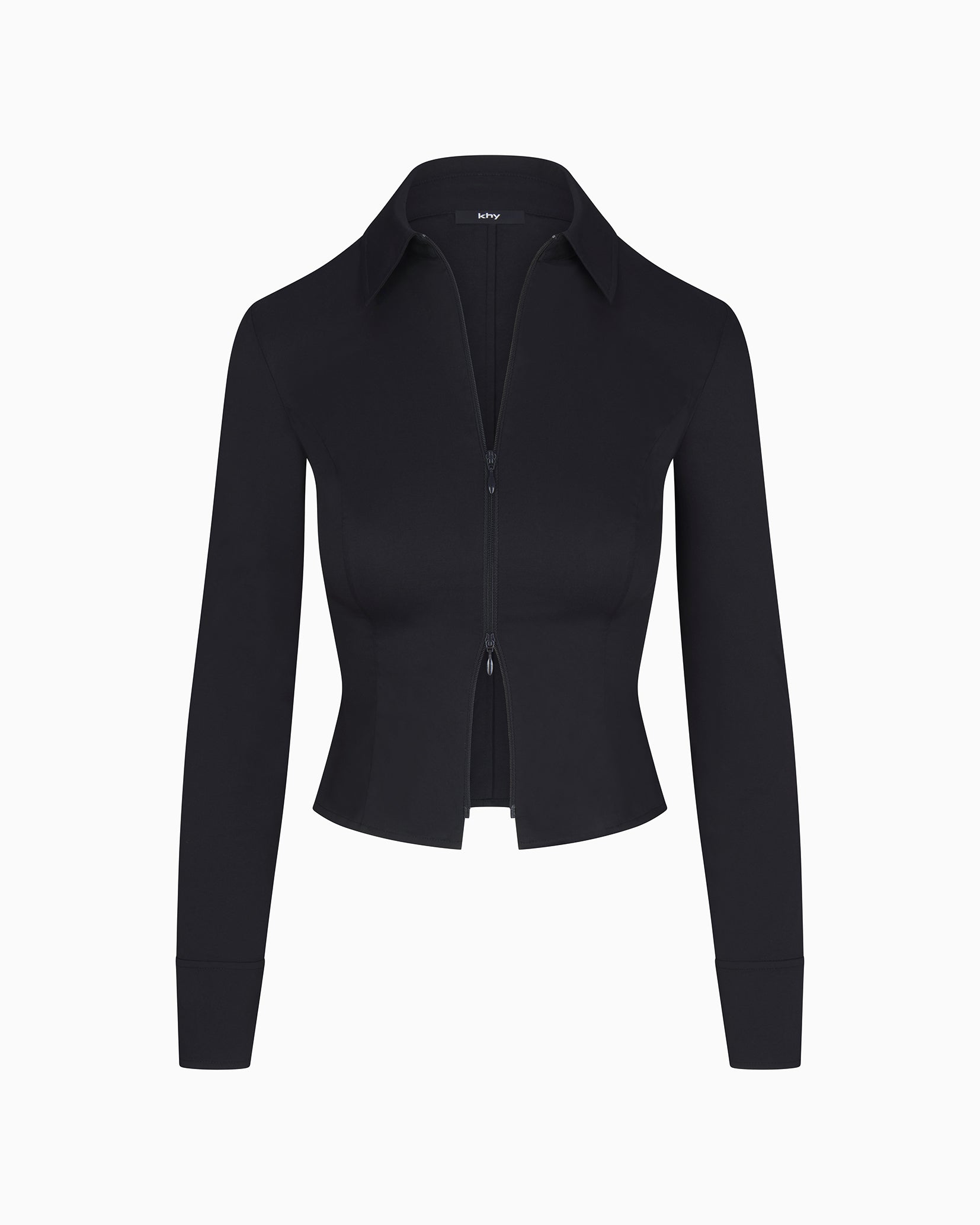 Poplin Collared Zip Shirt | Black