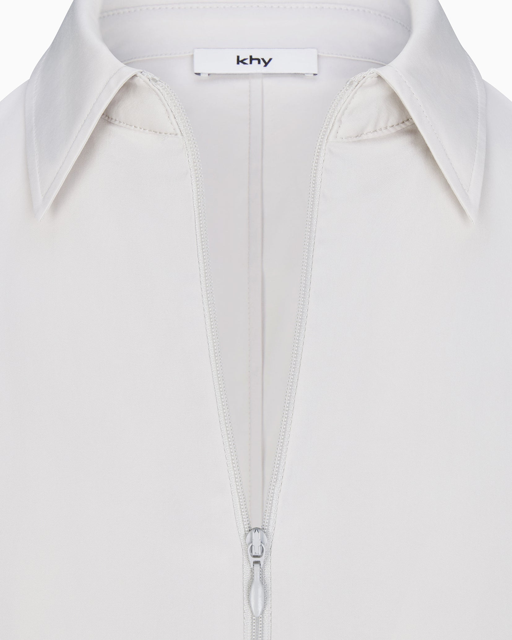 Poplin Collared Zip Shirt | Light Grey