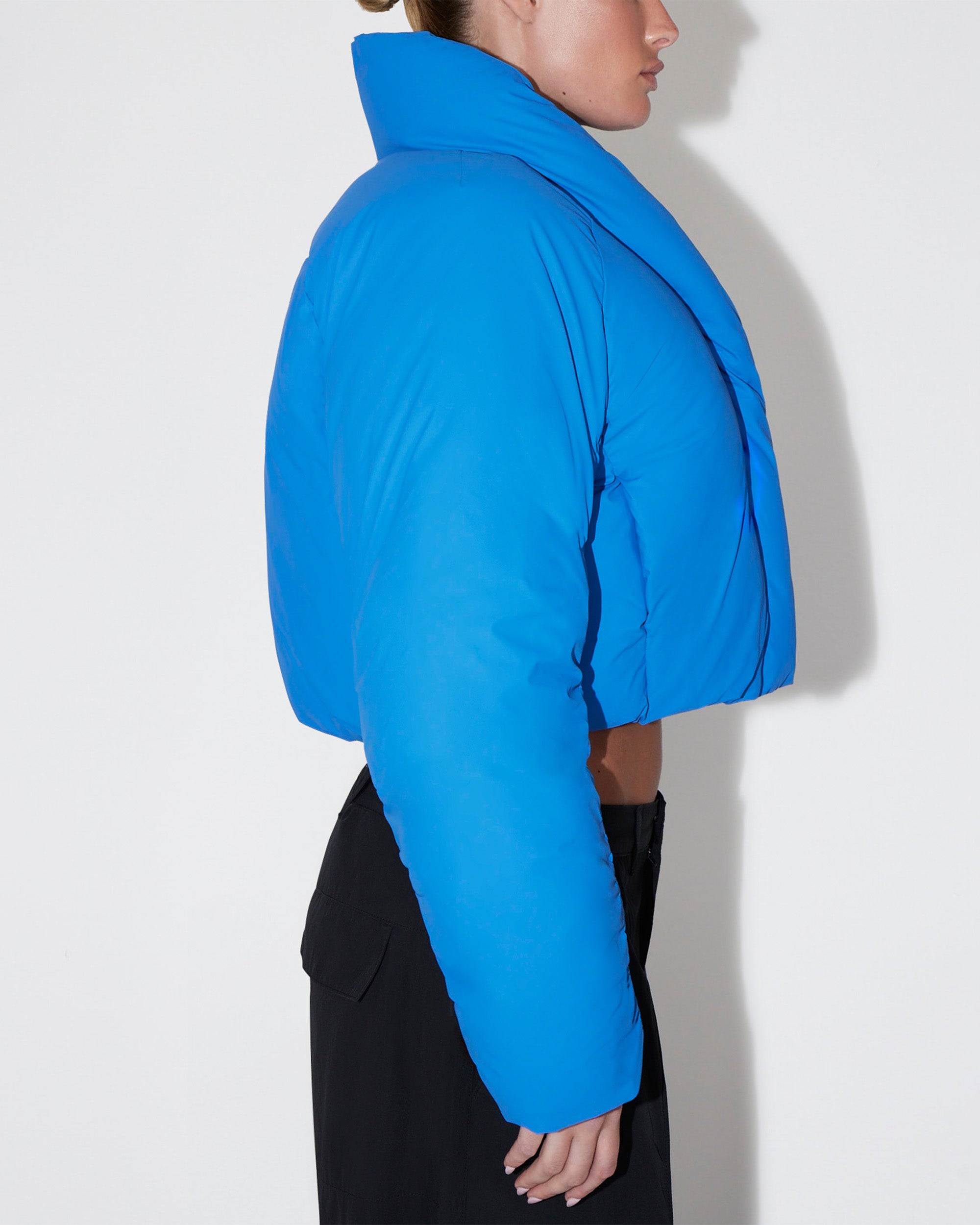 cobalt blue puffer jacket